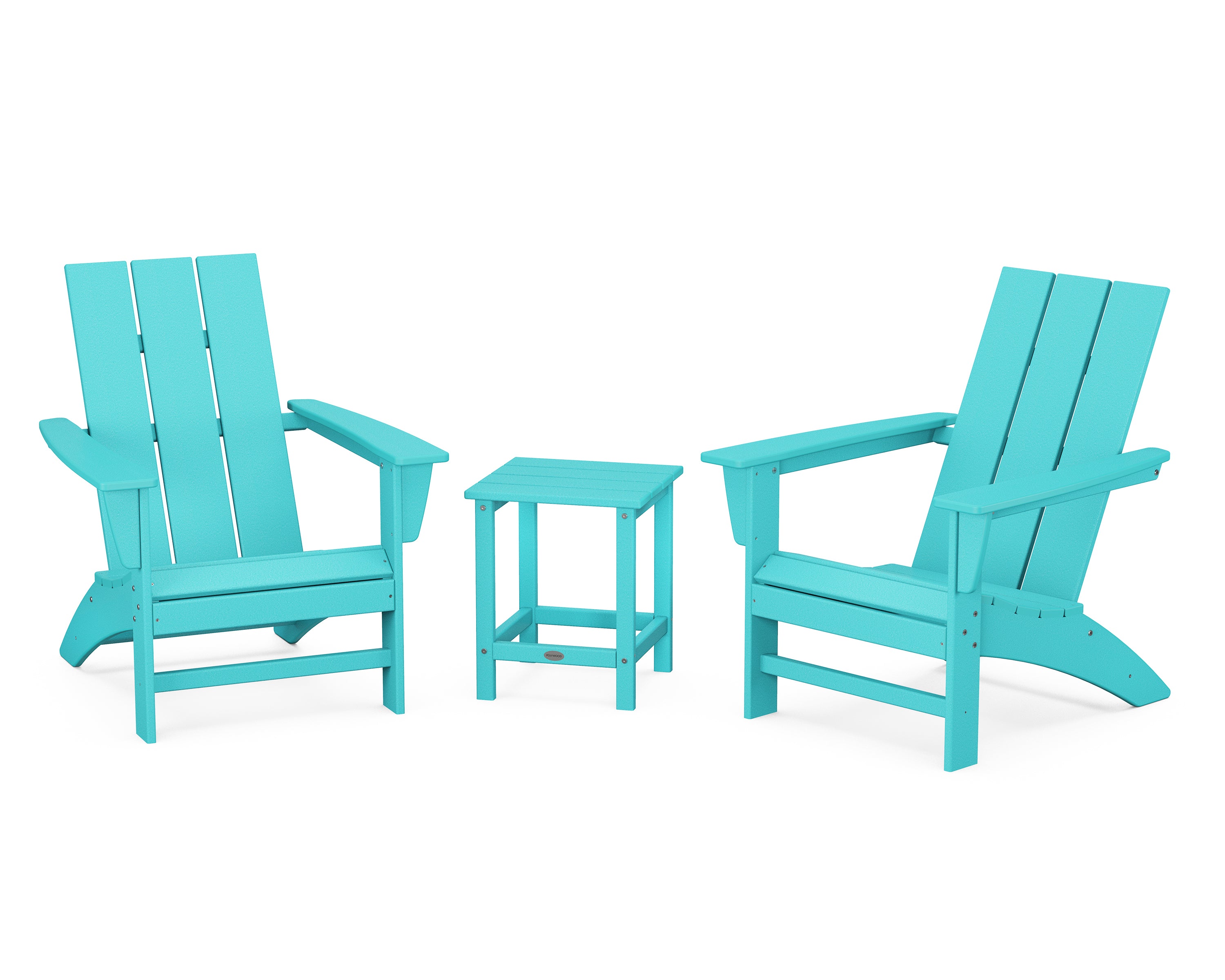 POLYWOOD Modern 3-Piece Adirondack Set with Long Island 18" Side Table in Aruba