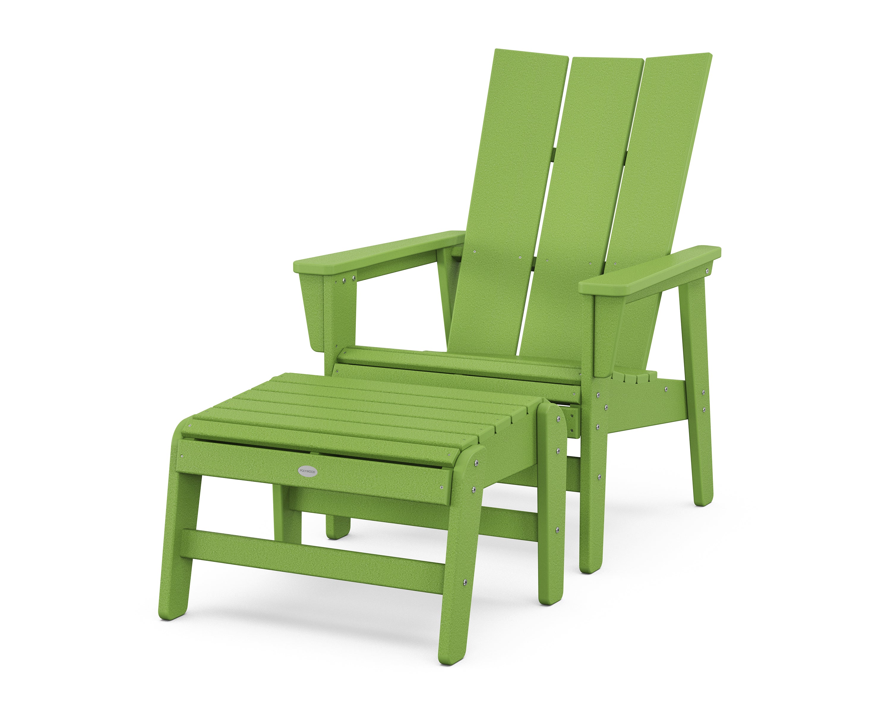 POLYWOOD Modern Grand Upright Adirondack Chair with Ottoman in Lime