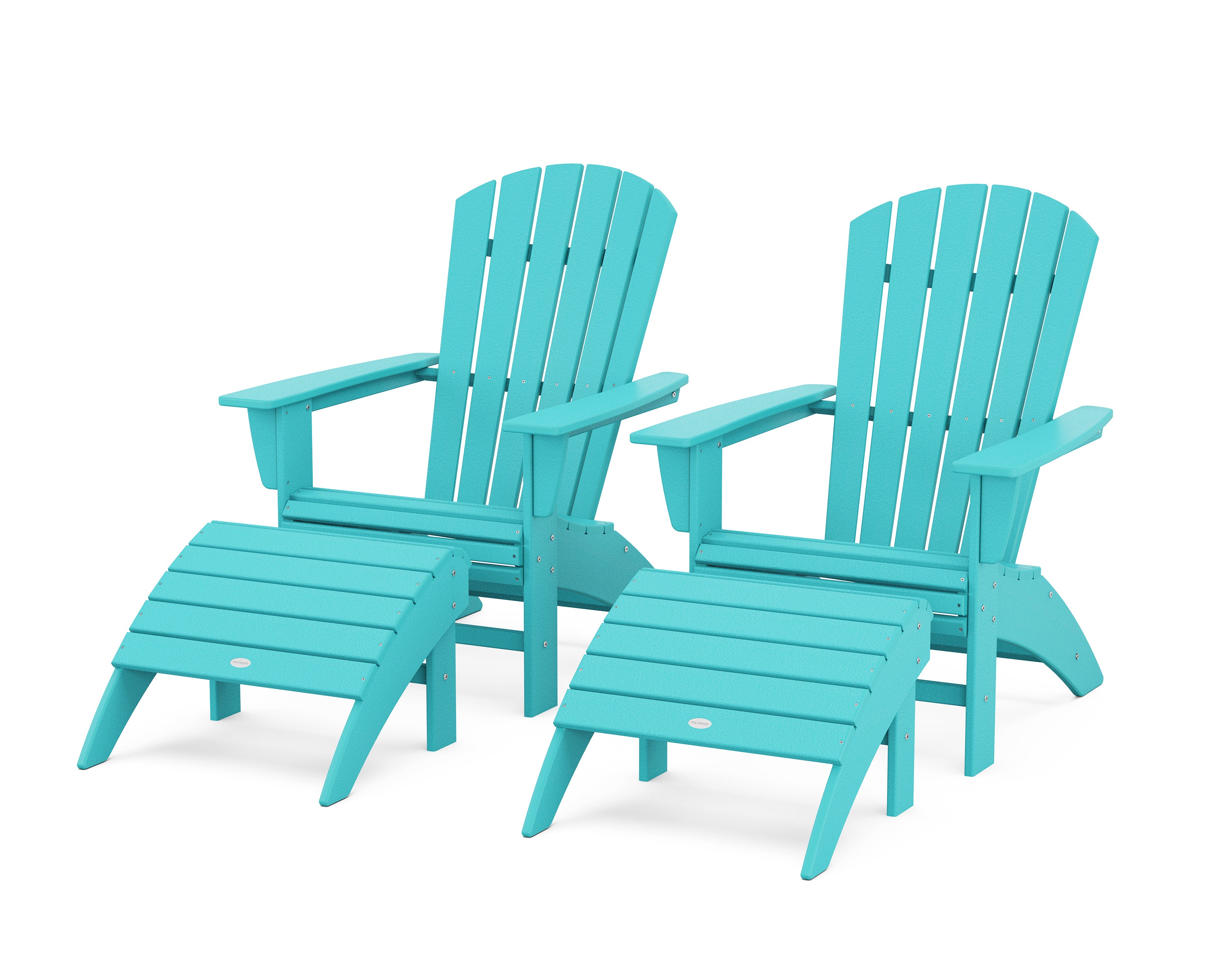 POLYWOOD Nautical Curveback Adirondack Chair 4-Piece Set with Ottomans in Aruba