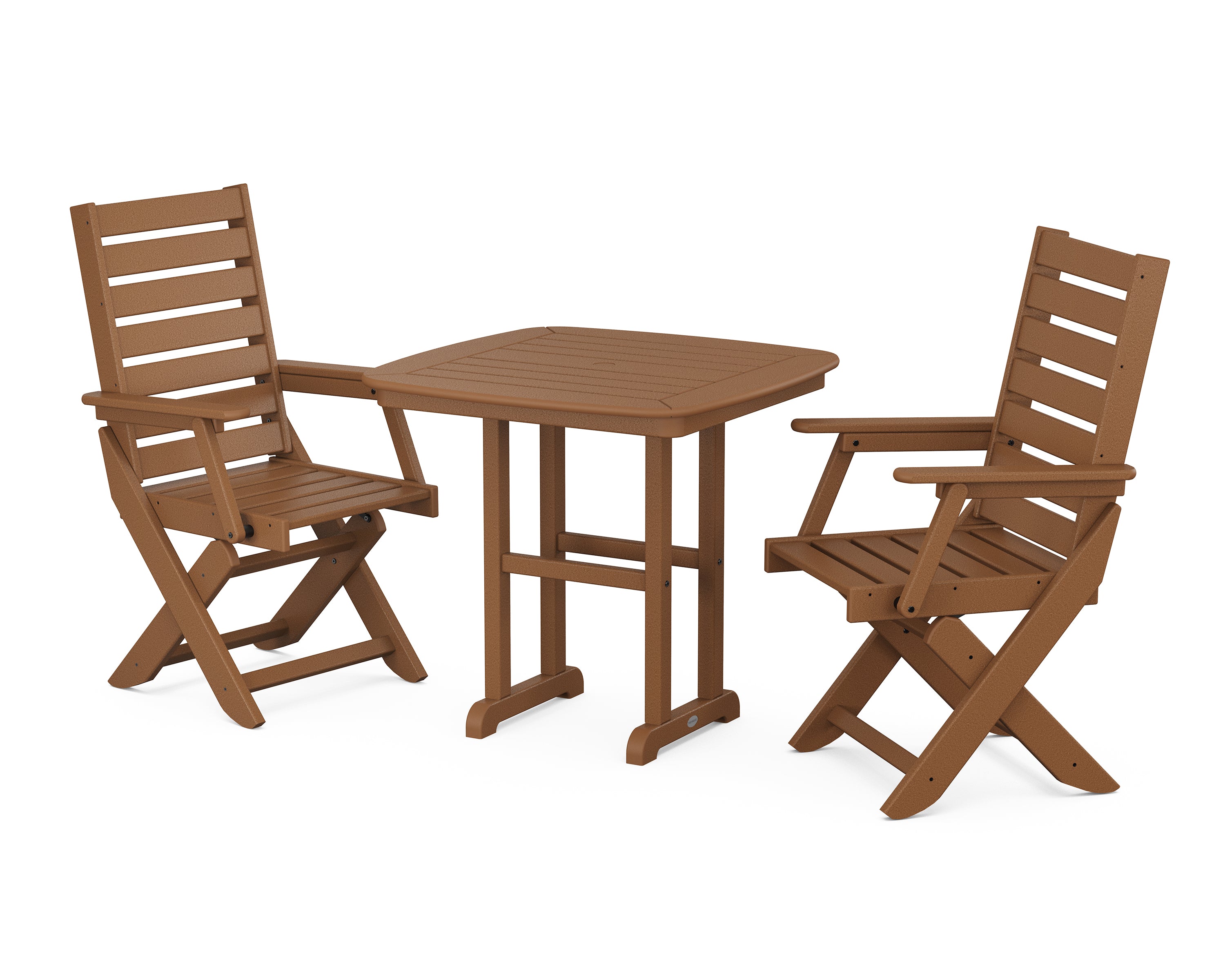 POLYWOOD Captain Folding Chair 3-Piece Dining Set in Teak