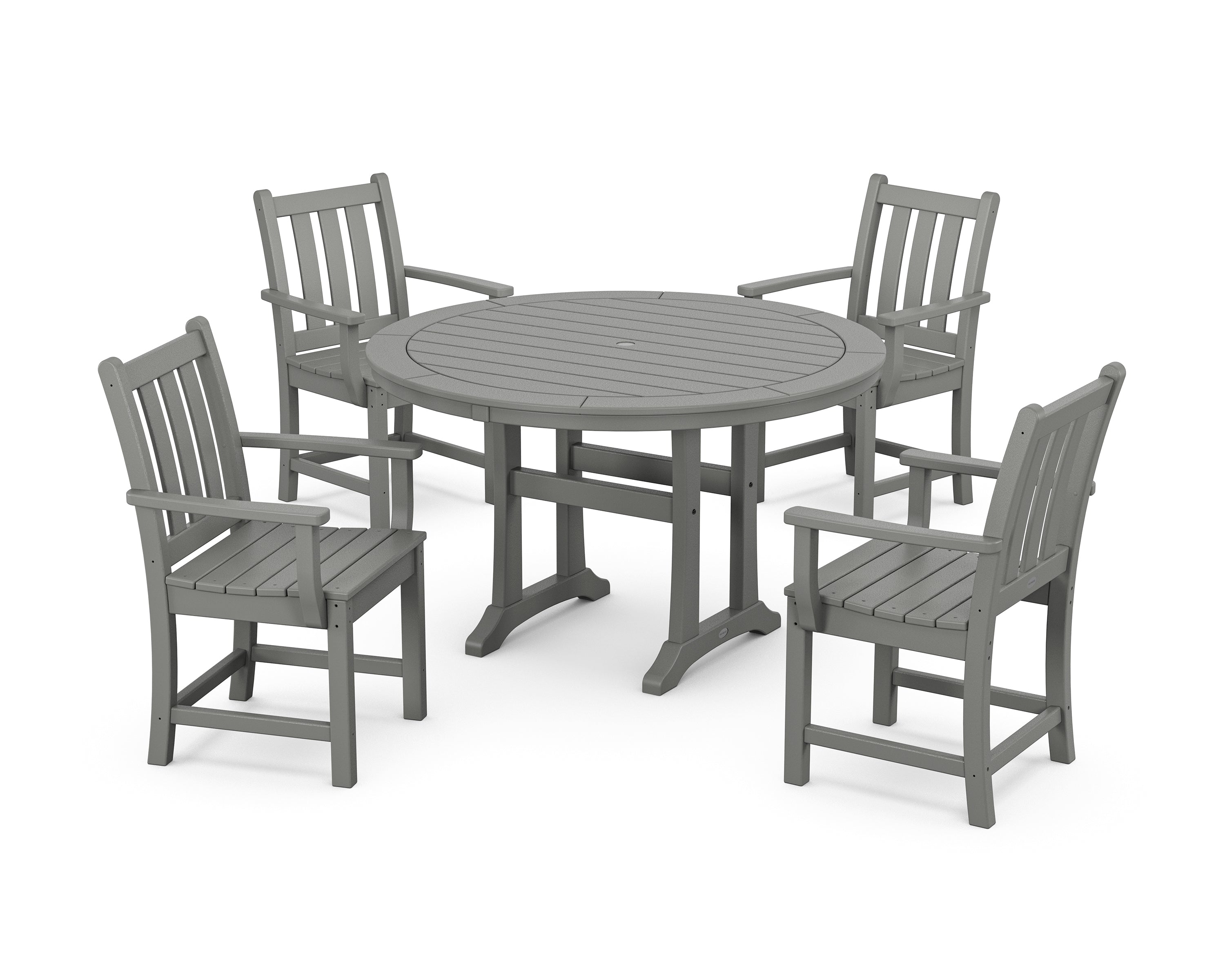 POLYWOOD® Traditional Garden 5-Piece Round Dining Set with Trestle Legs in Slate Grey
