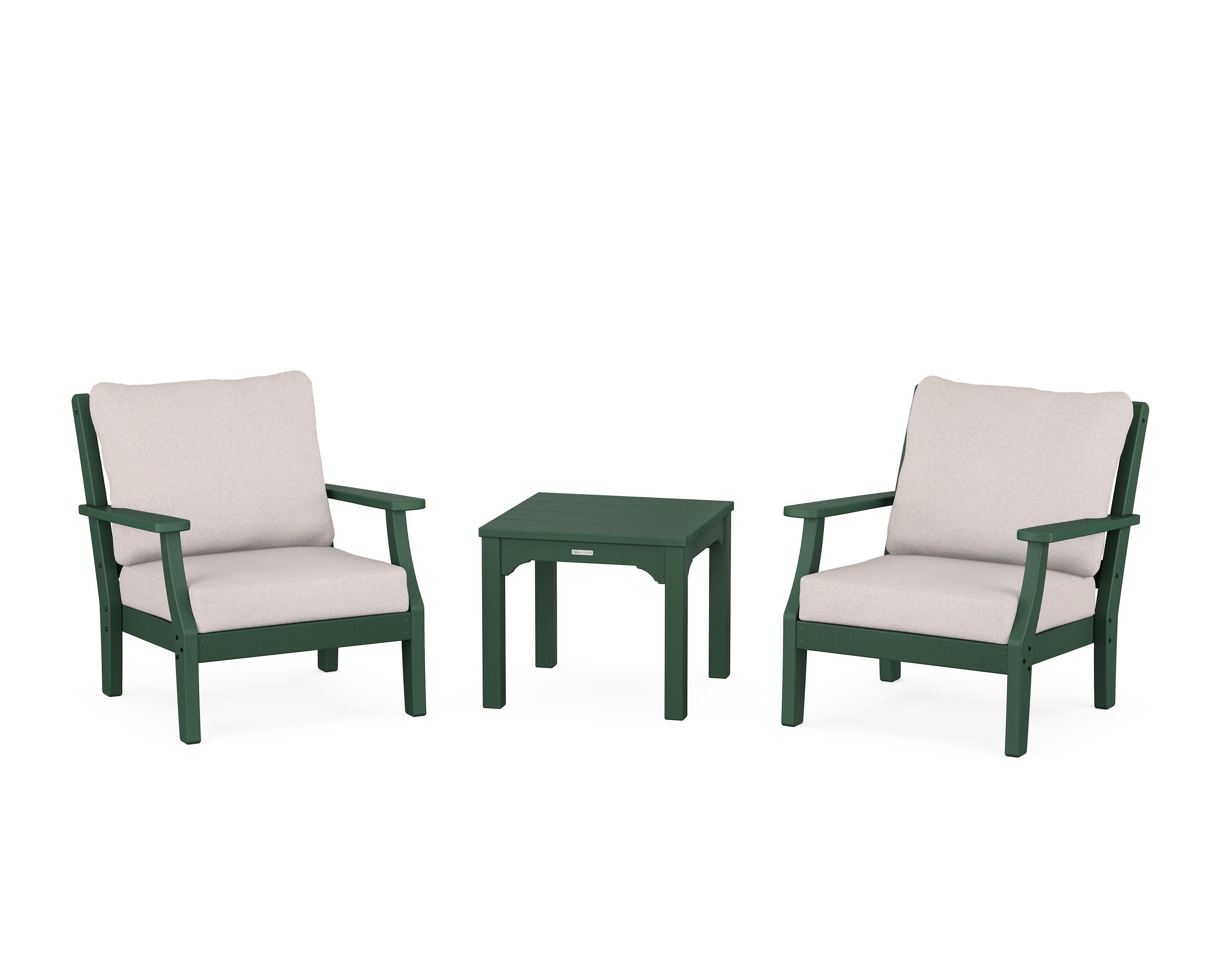 Martha Stewart by POLYWOOD Chinoiserie 3-Piece Deep Seating Set in Green / Dune Burlap
