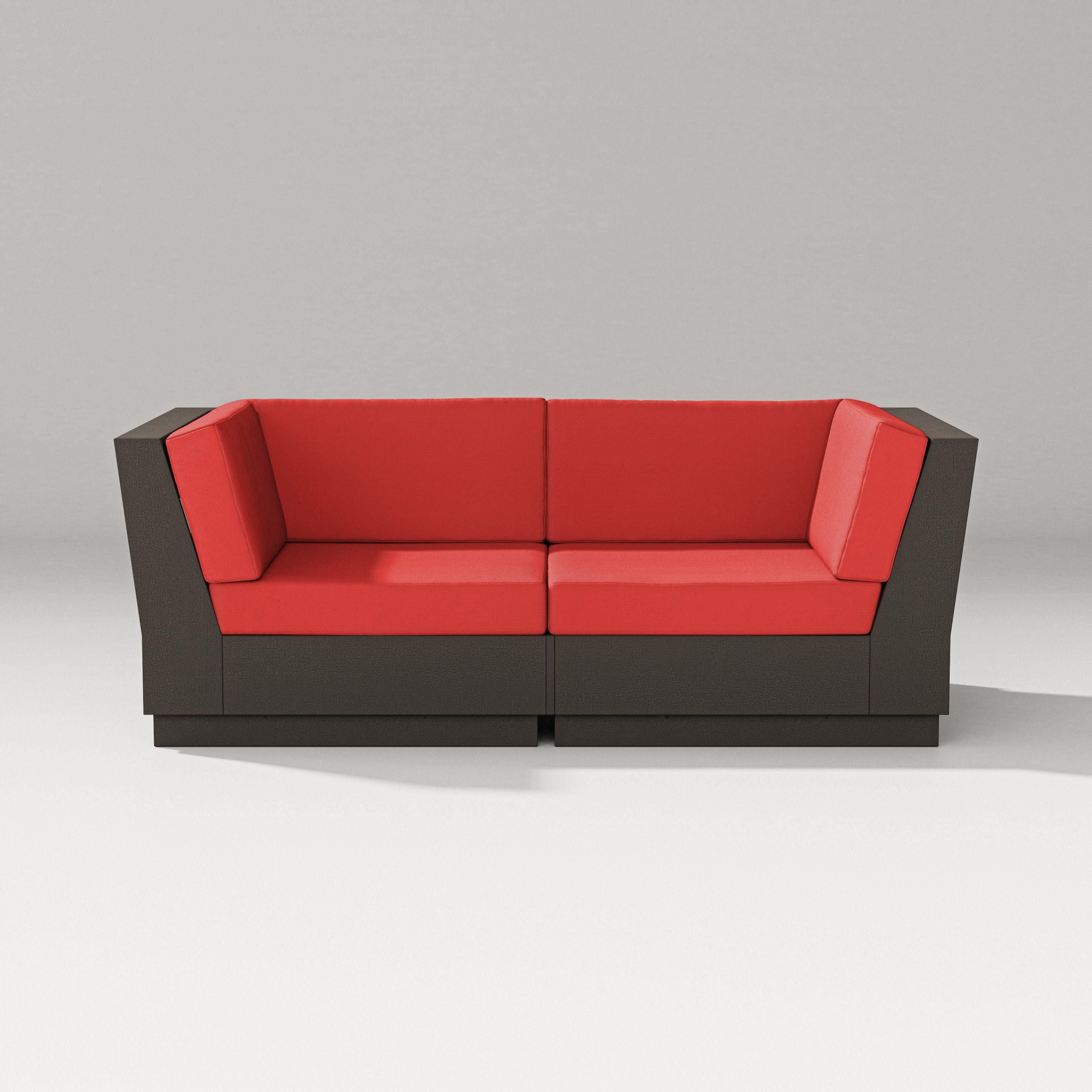 PW Designer Series Elevate Loveseat Sectional in Vintage Coffee / Crimson Linen