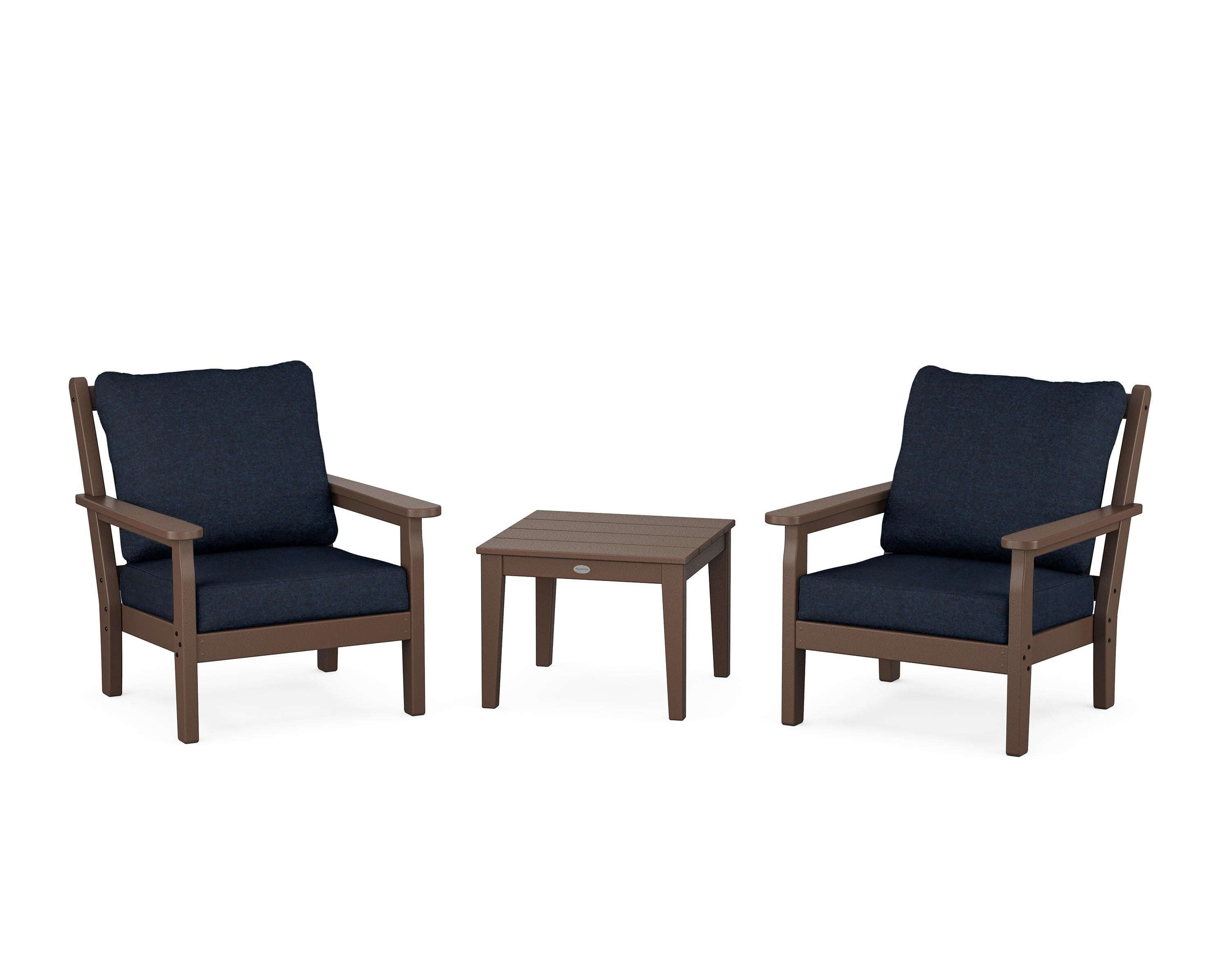 POLYWOOD Chippendale 3-Piece Deep Seating Set in Mahogany / Marine Indigo