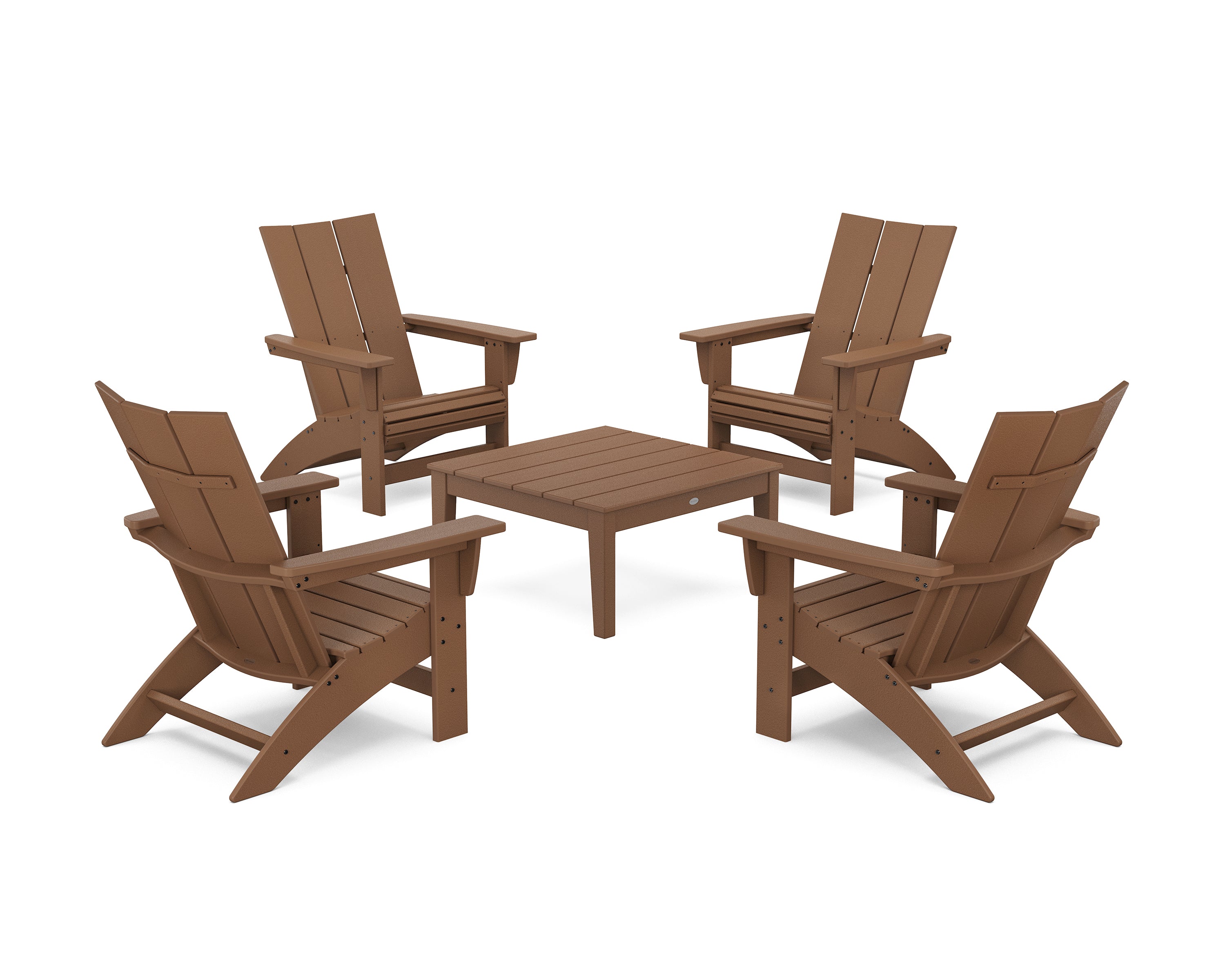 POLYWOOD 5-Piece Modern Grand Adirondack Chair Conversation Group in Teak