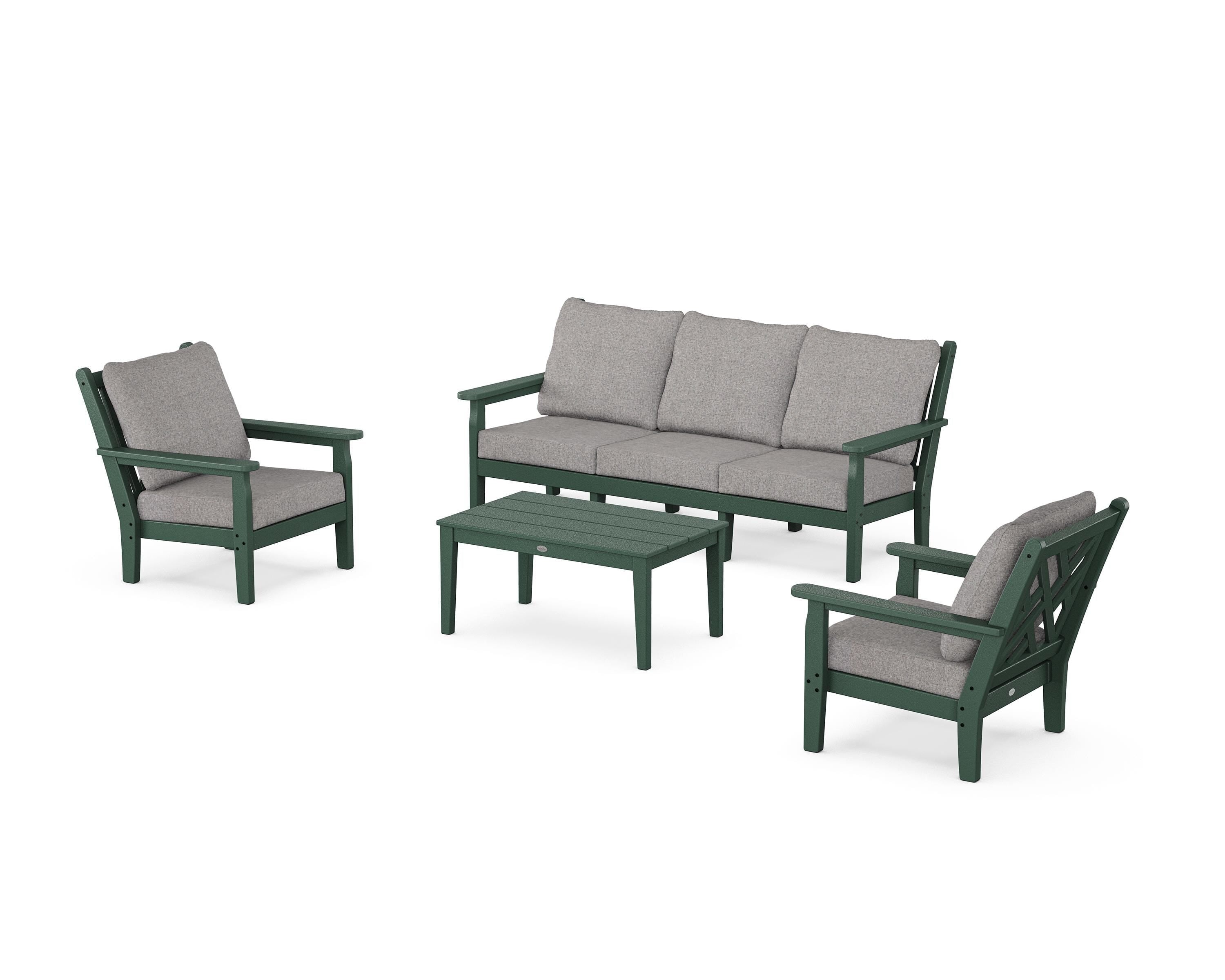 POLYWOOD Chippendale 4-Piece Deep Seating Set with Sofa in Green / Grey Mist