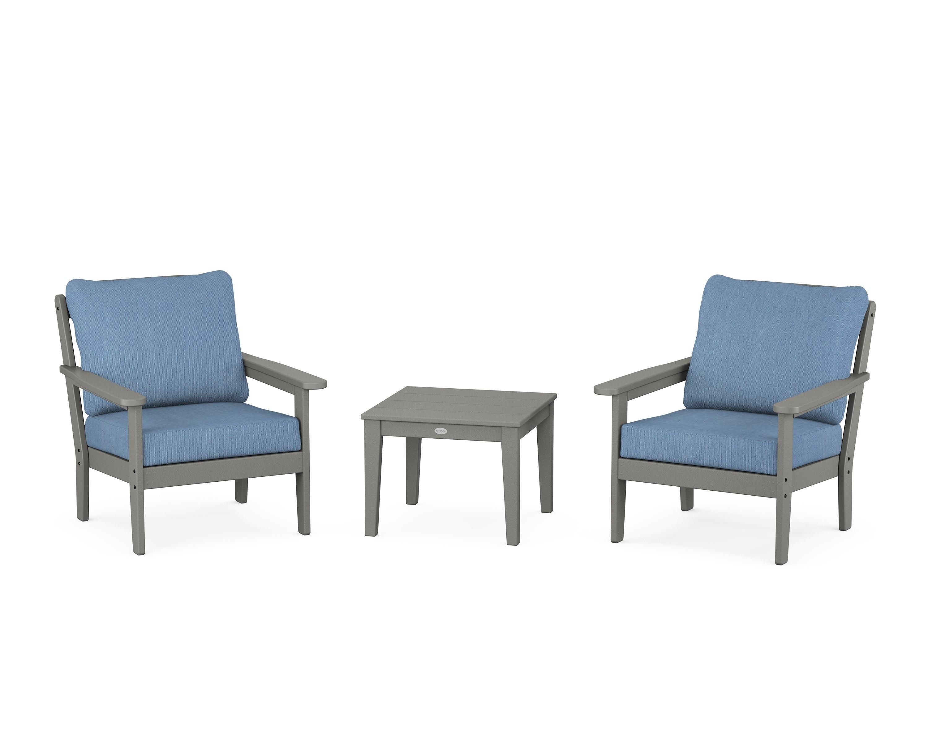 Country Living Cottage 3-Piece Deep Seating Set in Slate Grey / Sky Blue