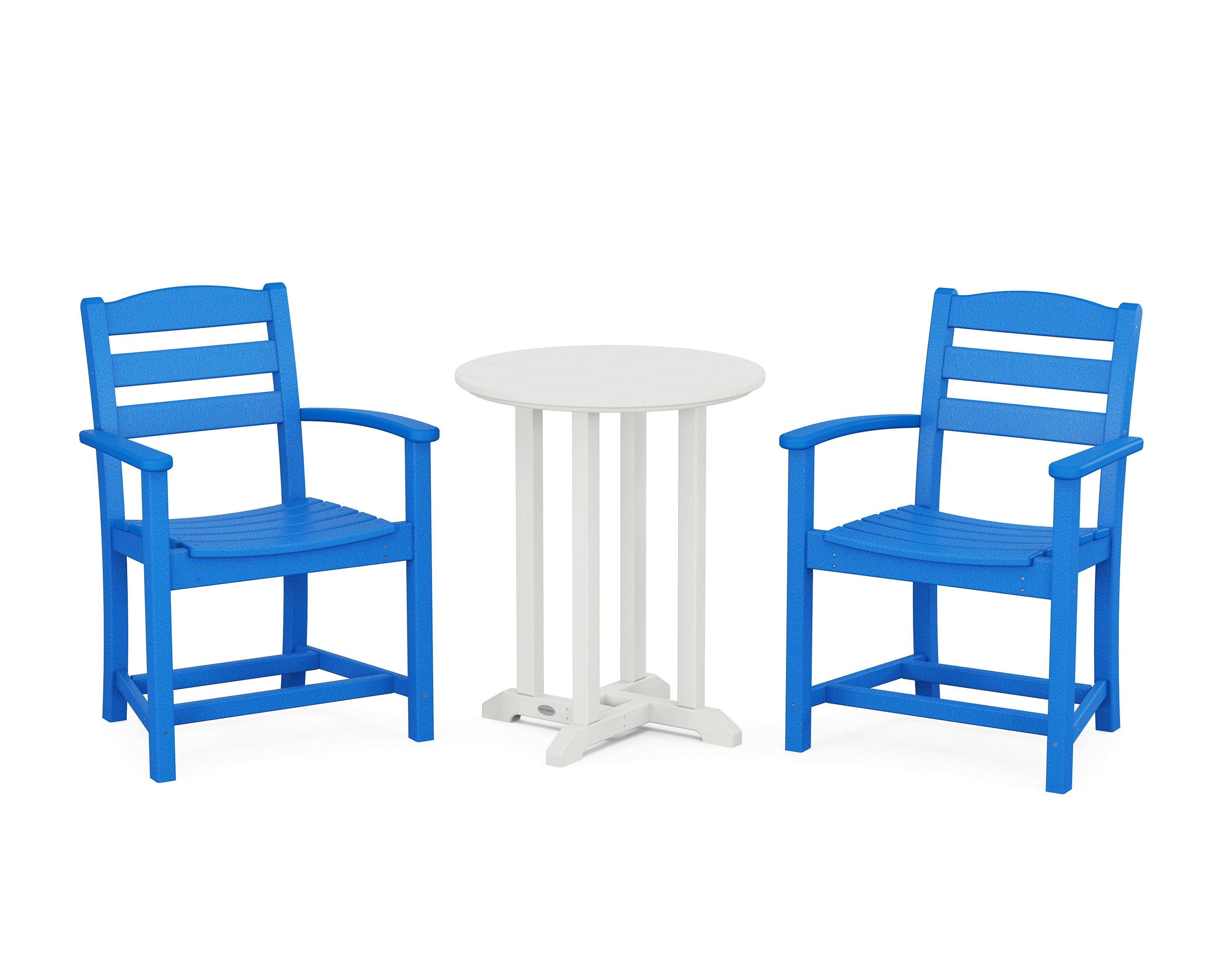 POLYWOOD La Casa Café 3-Piece Round Bistro Dining Set in Pacific Blue / White