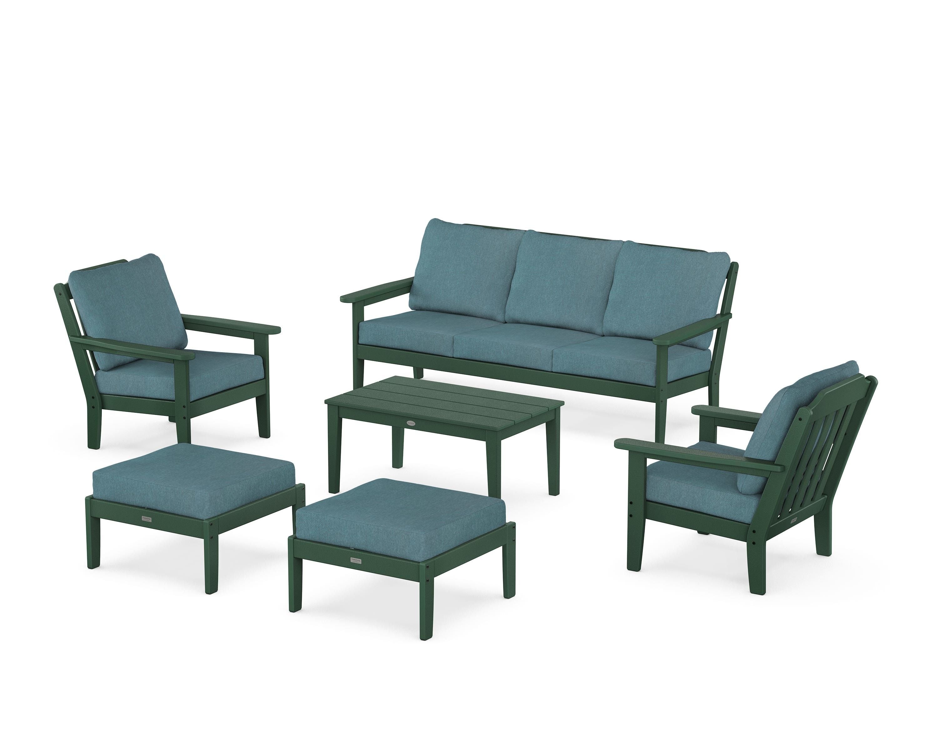 Country Living Cottage 6-Piece Lounge Sofa Set in Green / Ocean Teal