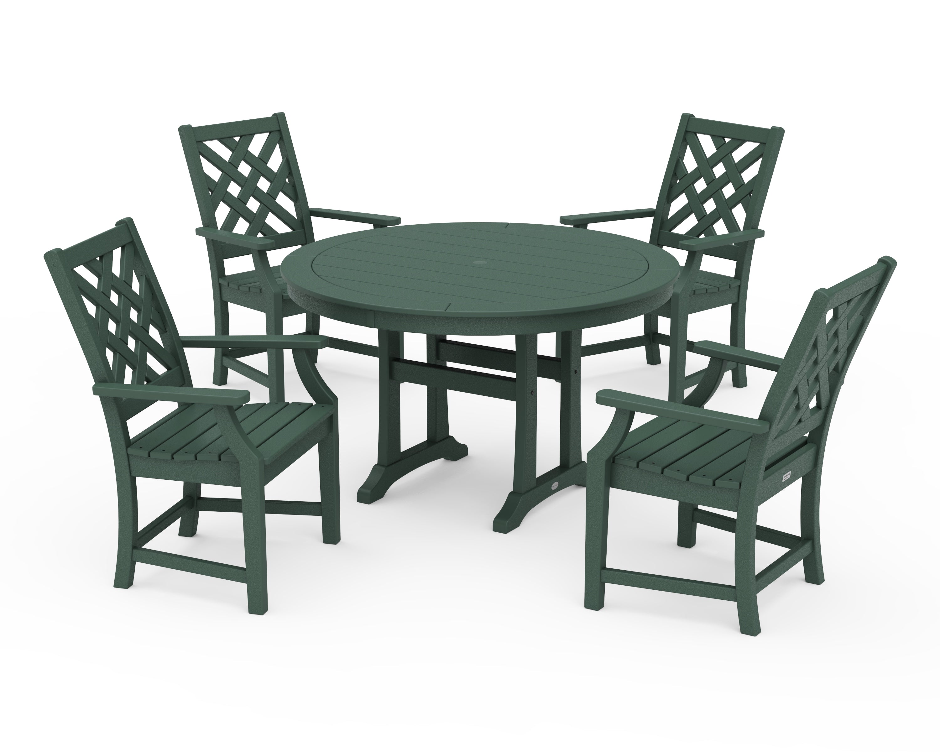 Country Living Wovendale 5-Piece Round Dining Set with Trestle Legs in Green