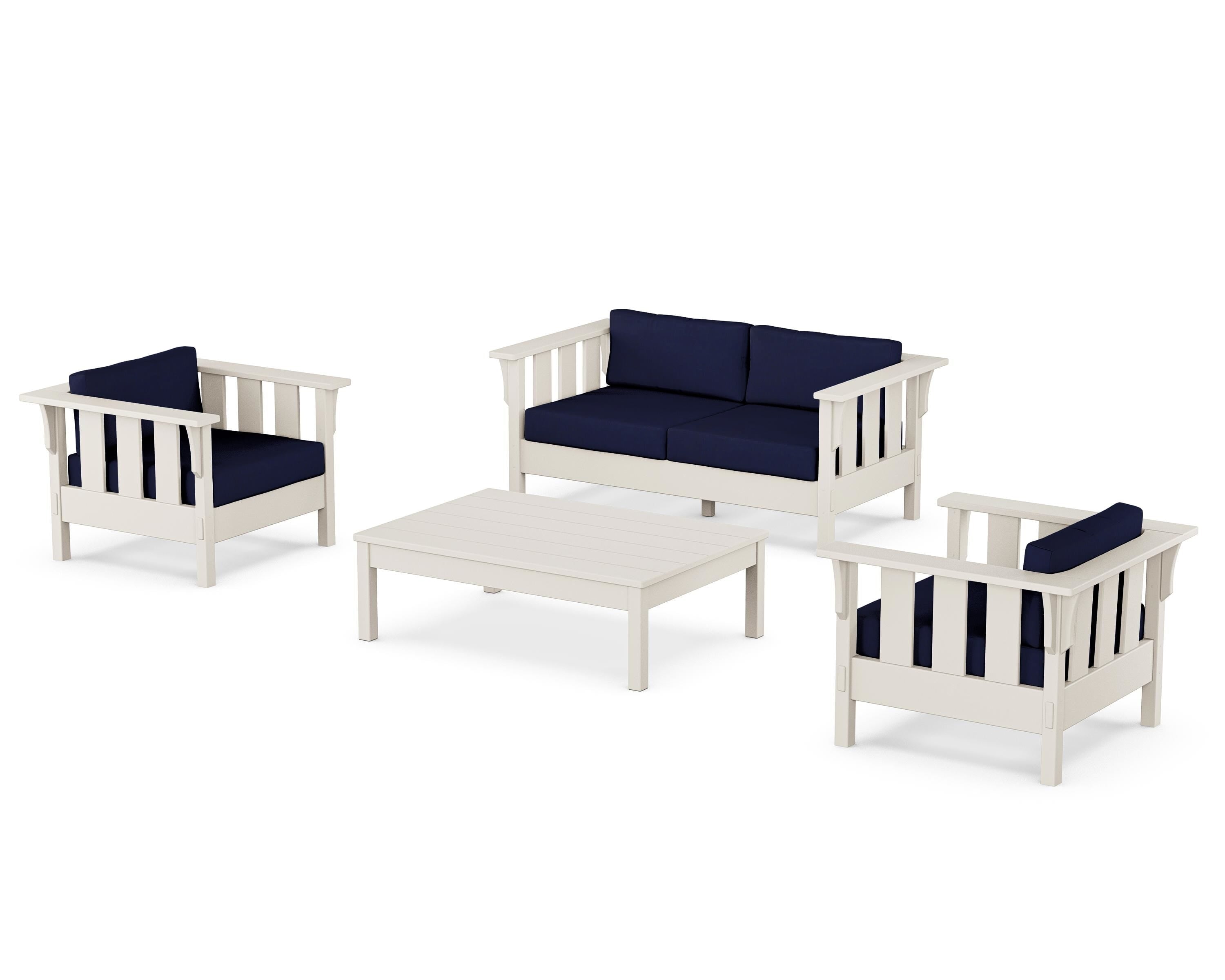 Martha Stewart by POLYWOOD Acadia 4-Piece Deep Seating Set with Loveseat in Sand / Navy