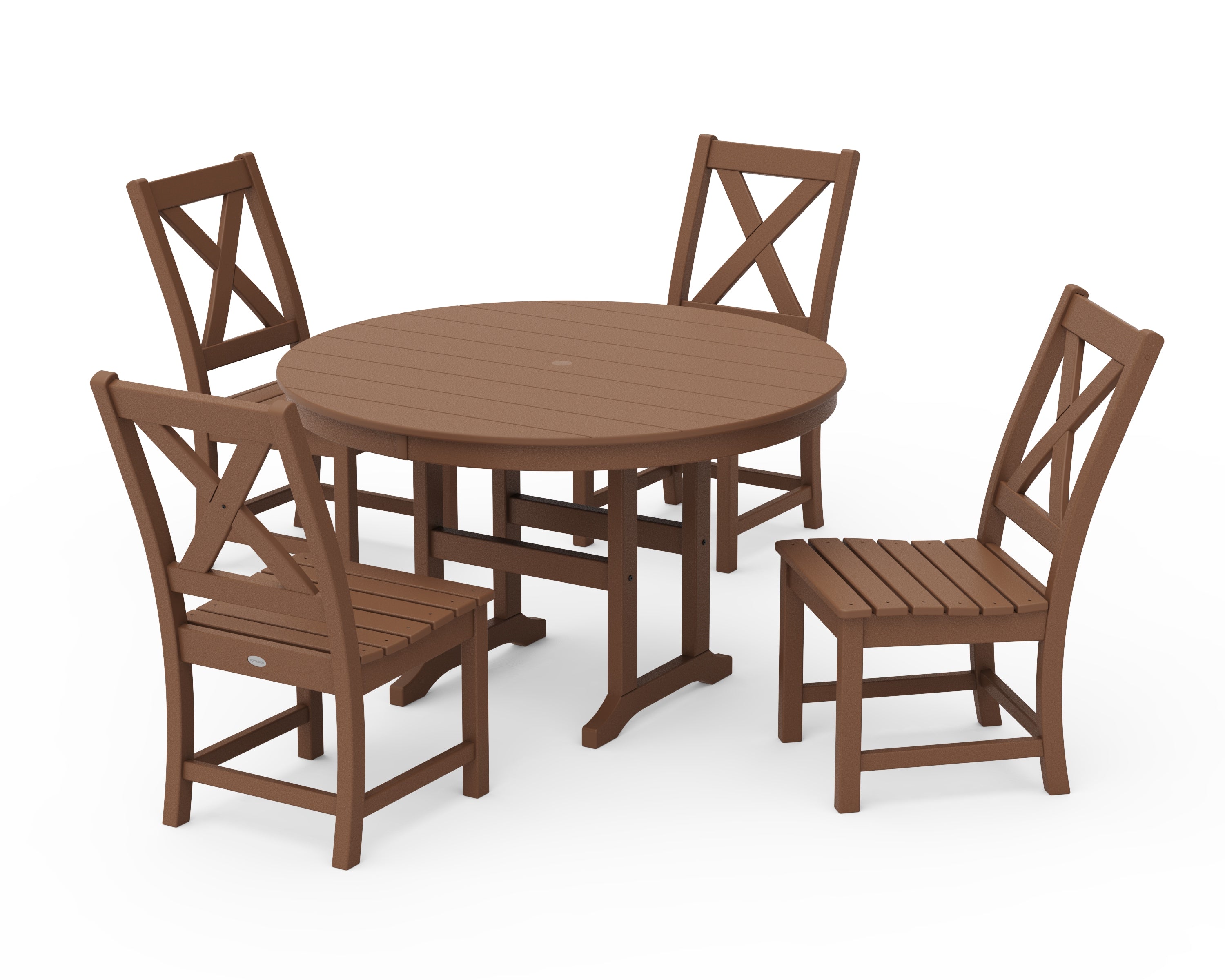 POLYWOOD Braxton Side Chair 5-Piece Round Dining Set in Teak