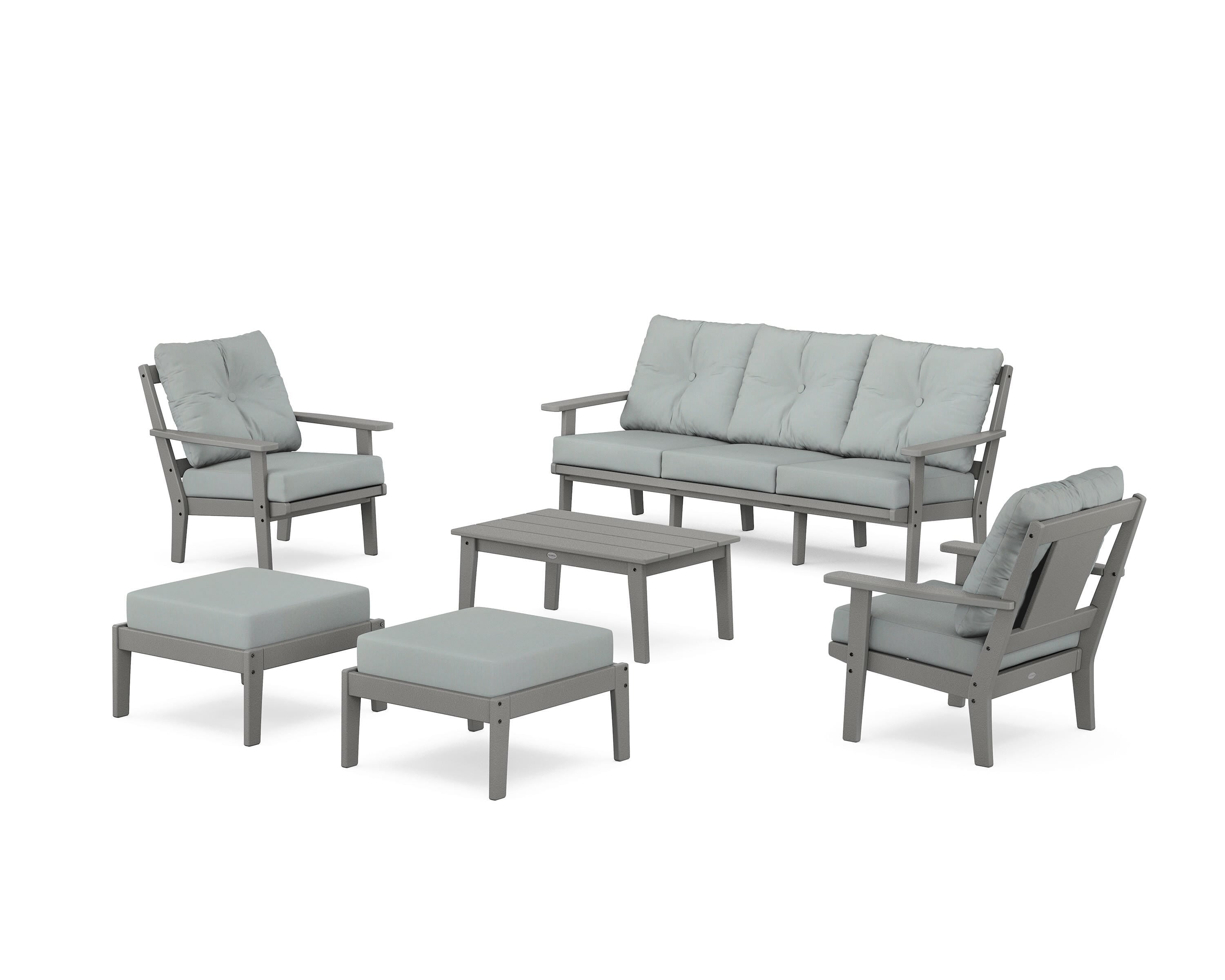 POLYWOOD Prairie 6-Piece Lounge Sofa Set in Slate Grey / Spa