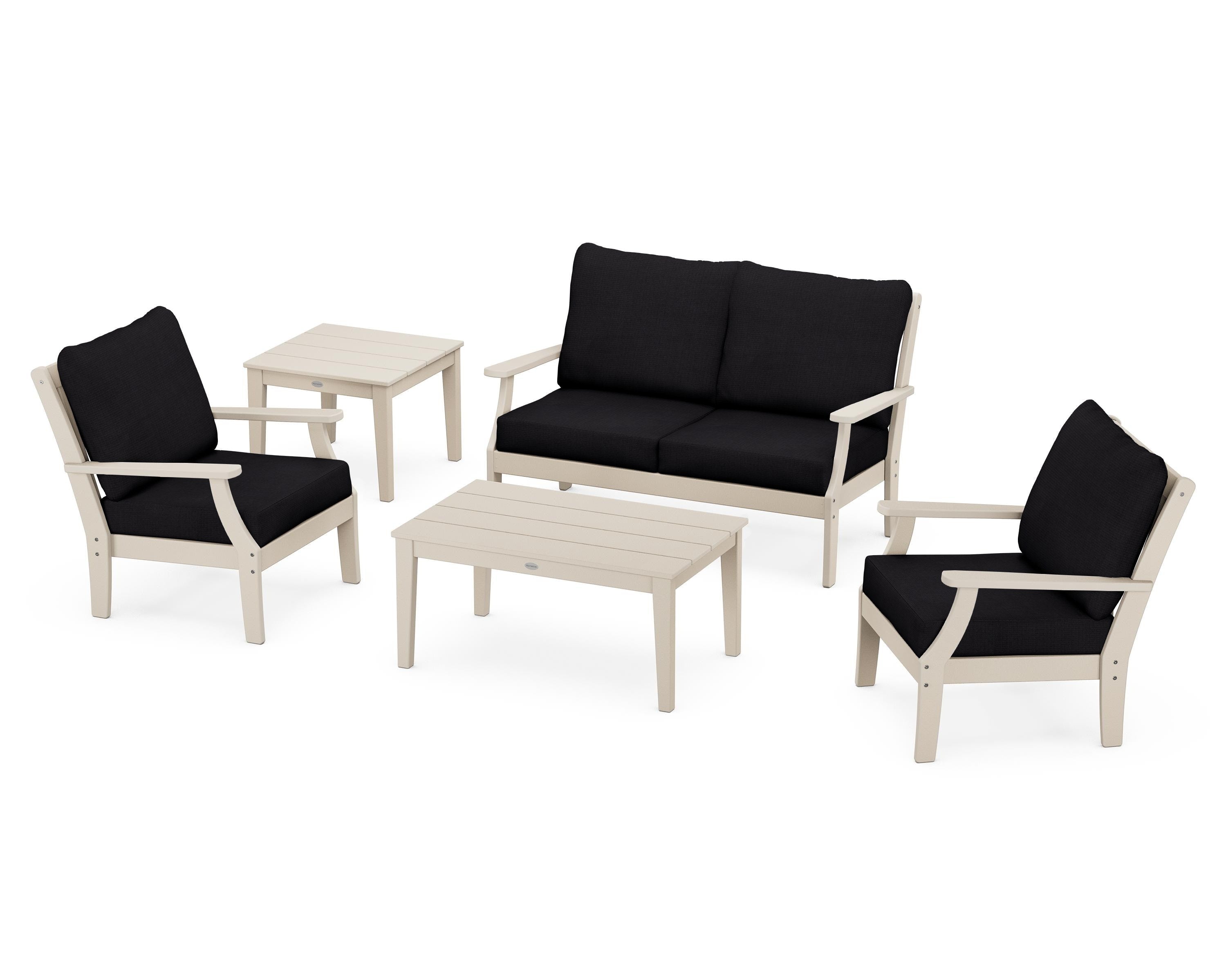 POLYWOOD Braxton 5-Piece Deep Seating Set in Sand / Midnight Linen