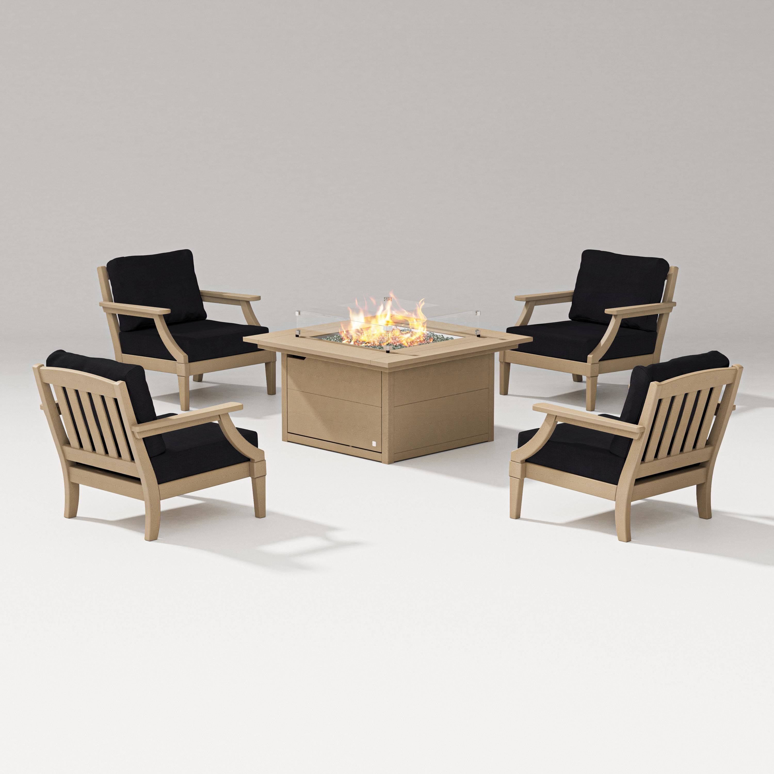 PW Designer Series Estate 5-Piece Lounge Fire Table Set in Vintage Sahara / Midnight Linen