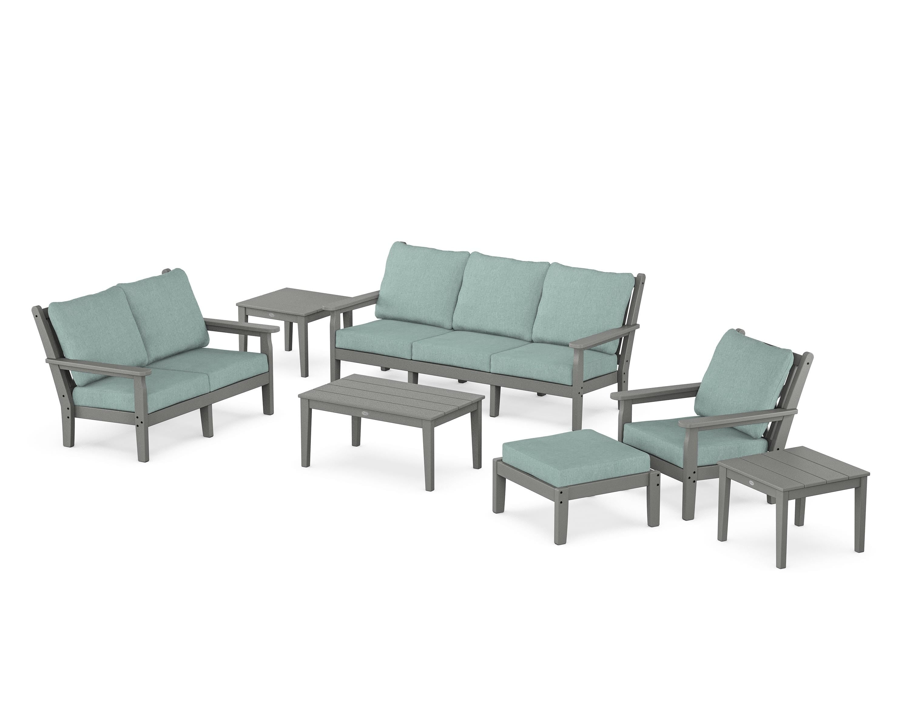 POLYWOOD Chippendale 7-Piece Deep Seating Set in Slate Grey / Glacier Spa