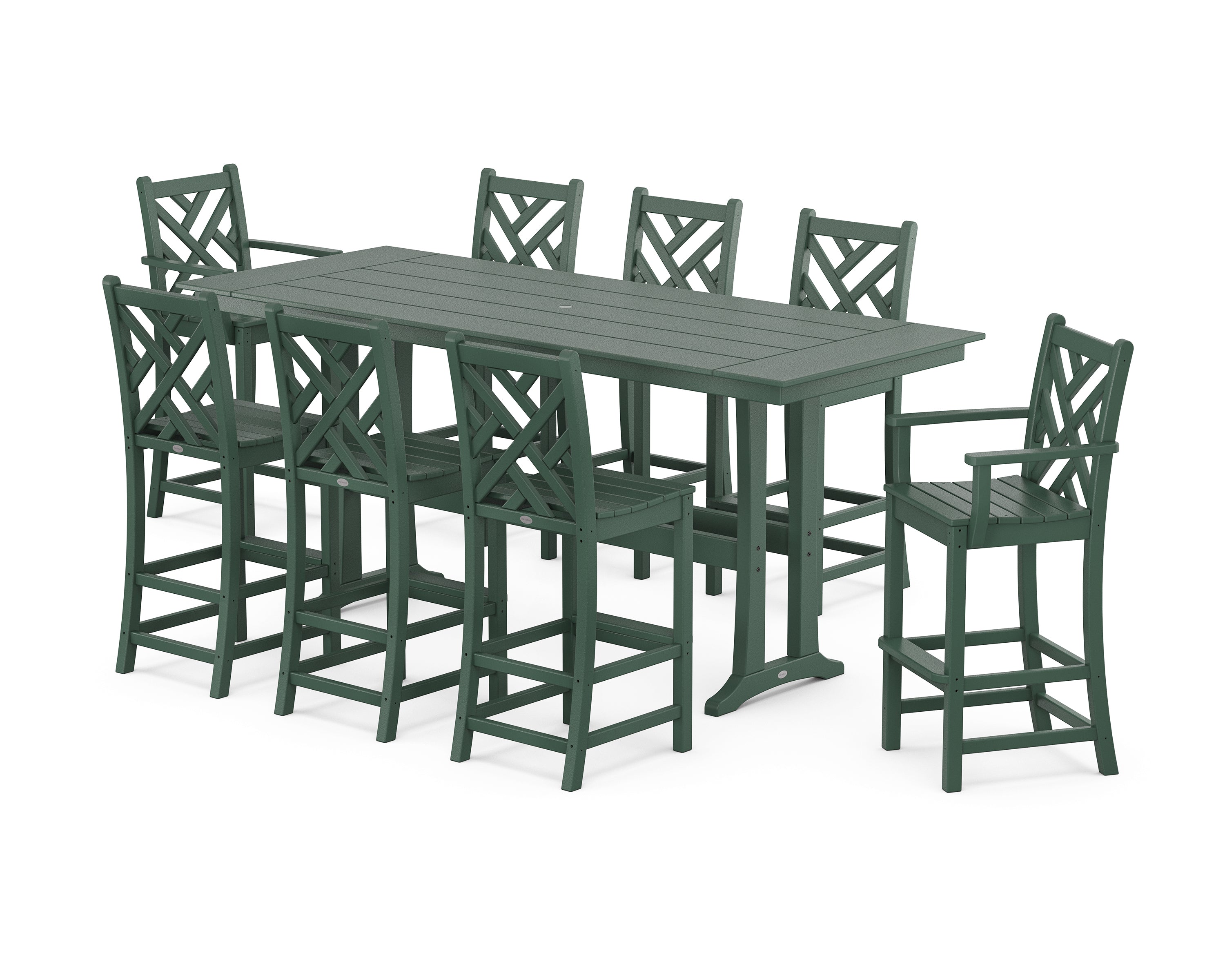 POLYWOOD Chippendale 9-Piece Farmhouse Bar Set with Trestle Legs in Green