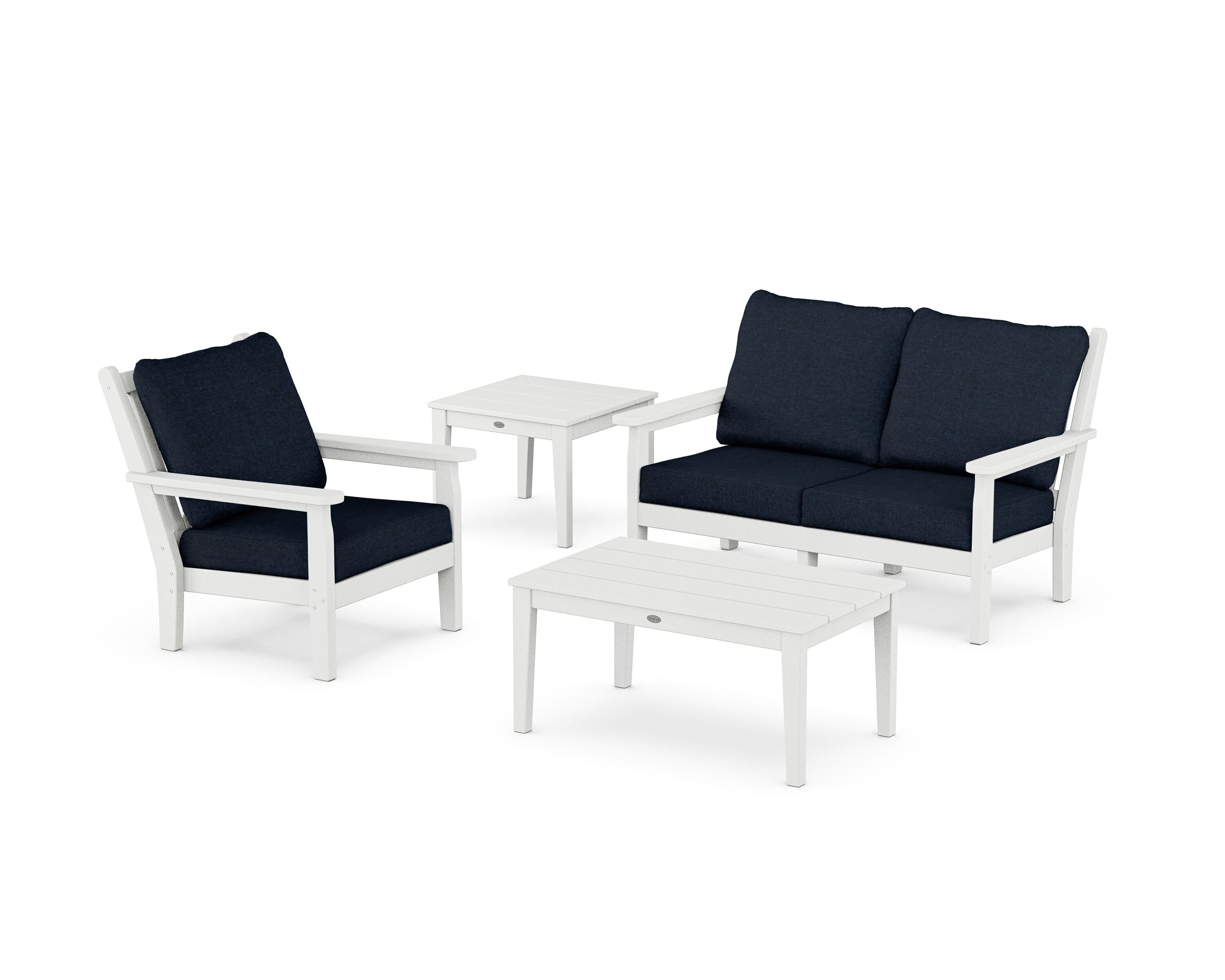 POLYWOOD Chippendale 4-Piece Deep Seating Set in White / Marine Indigo