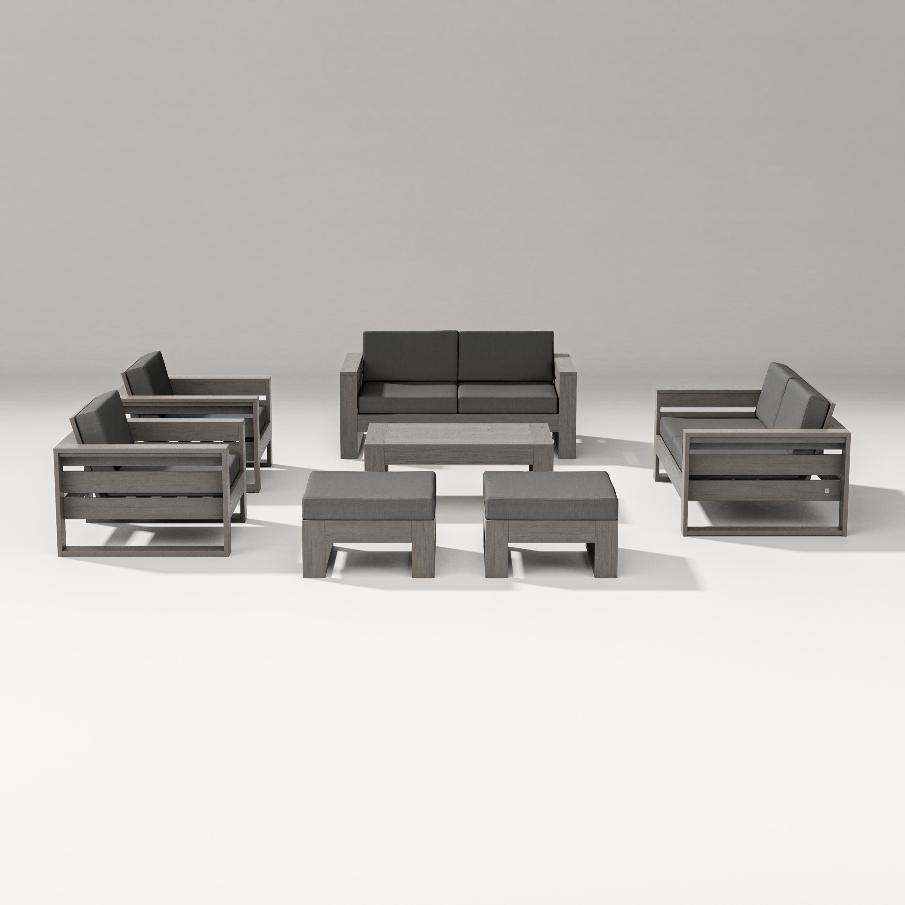 PW Designer Series Latitude 7-Piece Lounge Loveseat Set in Driftwood / Spectrum Carbon
