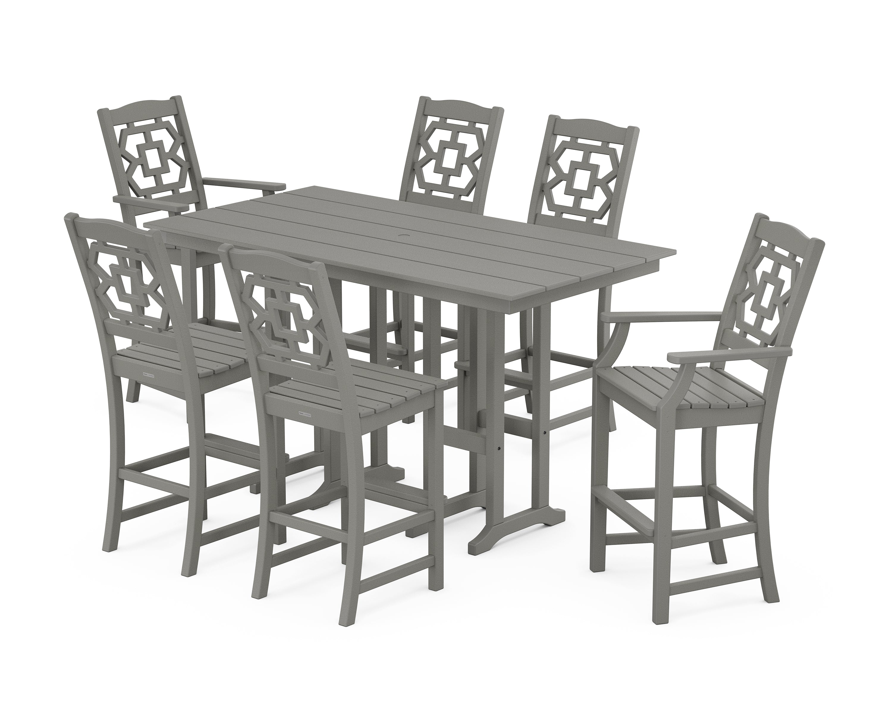 Martha Stewart by POLYWOOD Chinoiserie 7-Piece Farmhouse Bar Set in Slate Grey