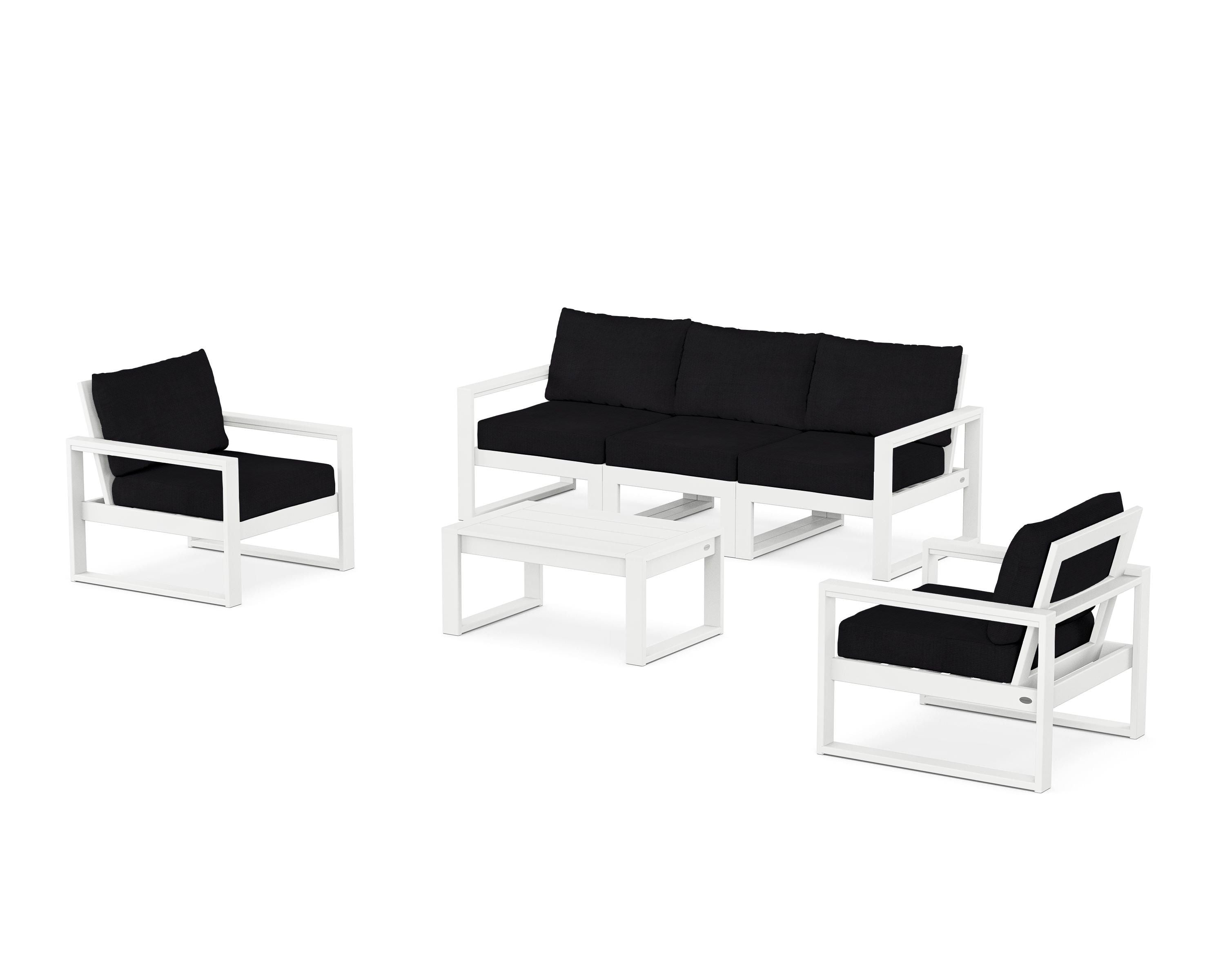 POLYWOOD EDGE Sectional 4-Piece Deep Seating Set with Sofa in White / Midnight Linen