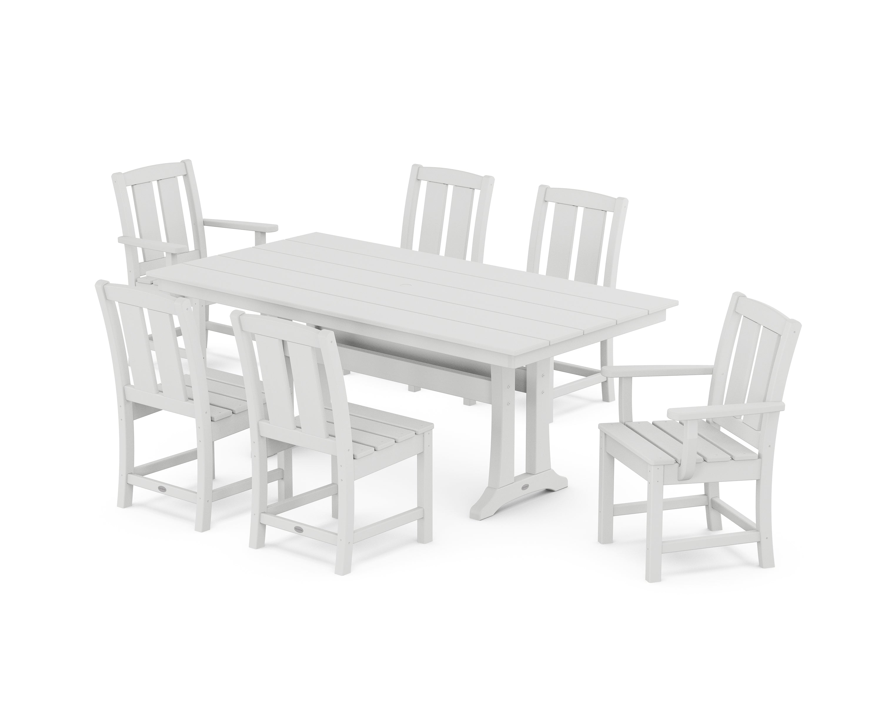 POLYWOOD Mission 7-Piece Farmhouse Dining Set with Trestle Legs in White