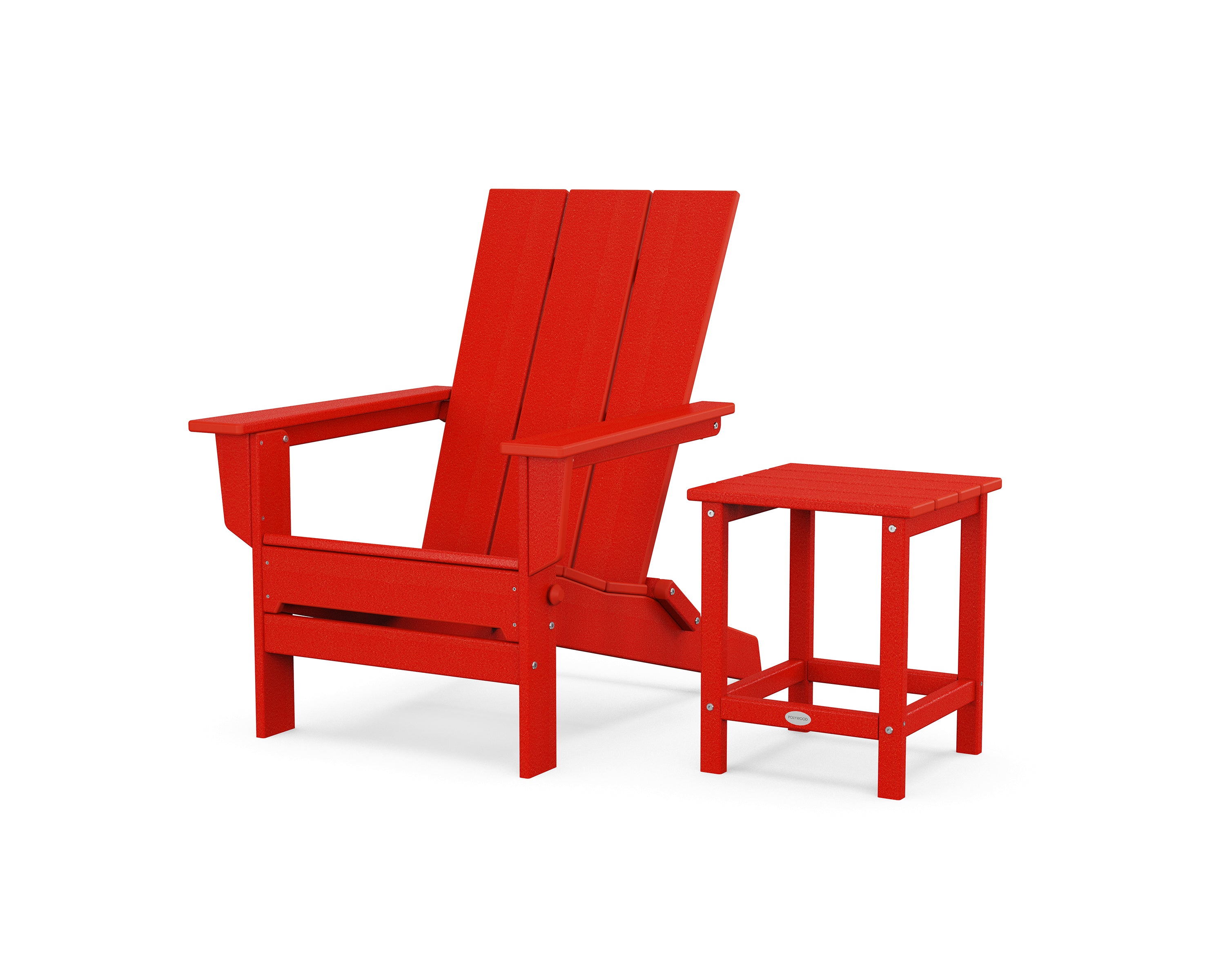 POLYWOOD Modern Studio Folding Adirondack Chair with Side Table in Sunset Red