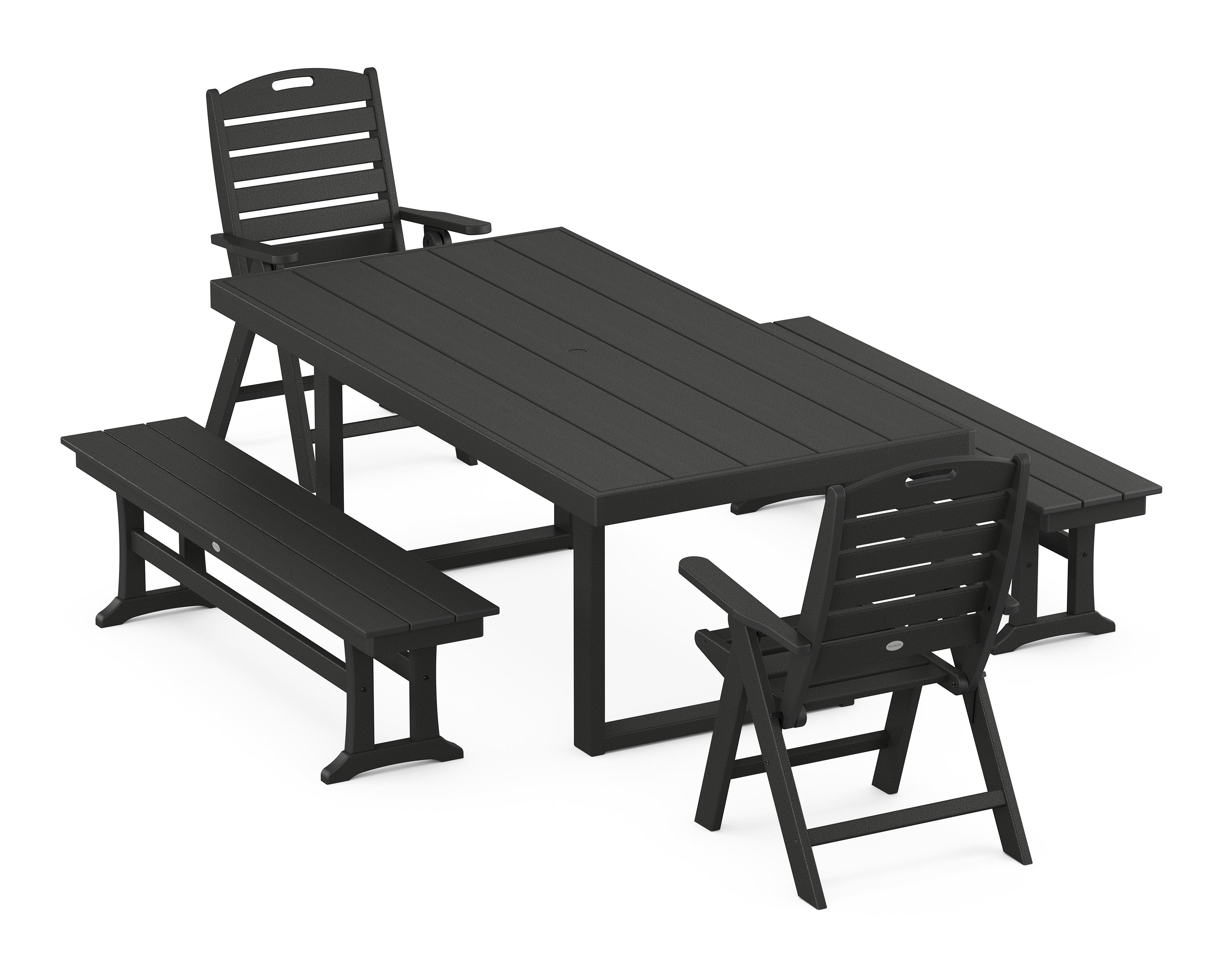 POLYWOOD Nautical Folding Highback 5-Piece Dining Set with Trestle Legs in Black