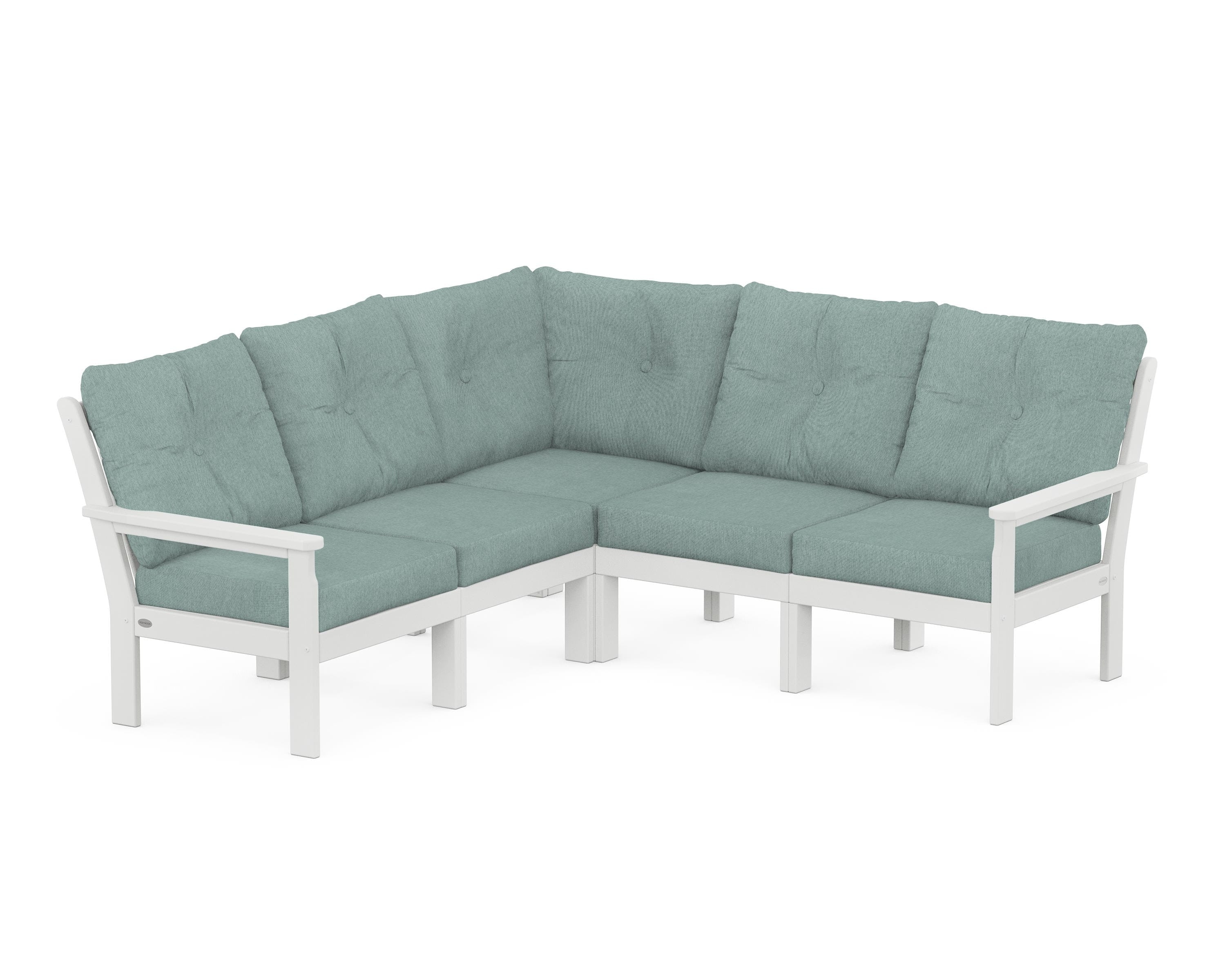 POLYWOOD Vineyard 5-Piece Sectional in White / Glacier Spa