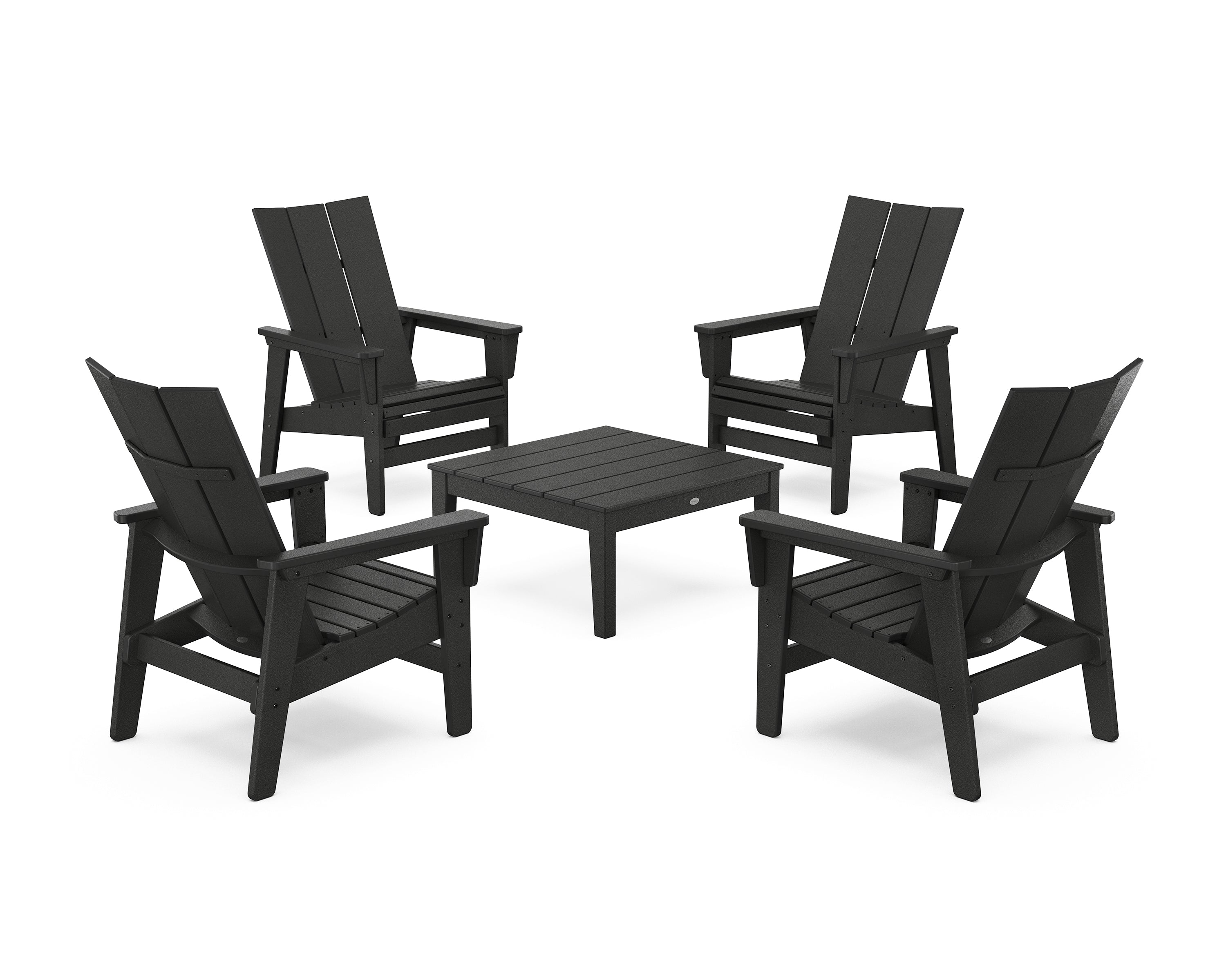 POLYWOOD 5-Piece Modern Grand Upright Adirondack Chair Conversation Group in Black