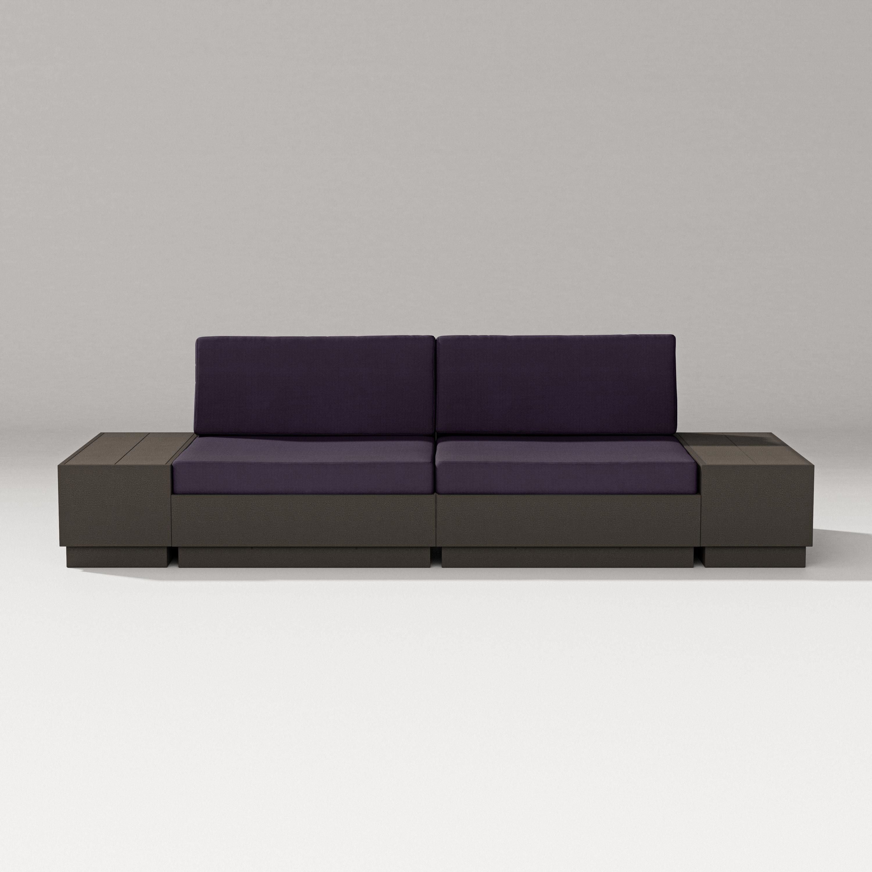 PW Designer Series Elevate 4-Piece Loveseat Sectional in Vintage Coffee / Navy Linen
