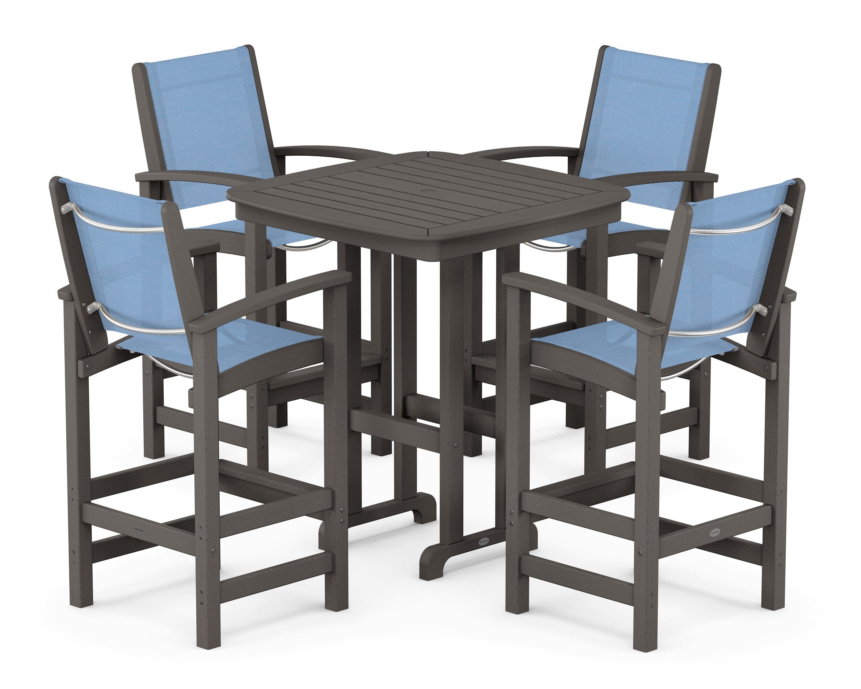POLYWOOD Coastal 5-Piece Bar Set in Vintage Coffee / Poolside Sling