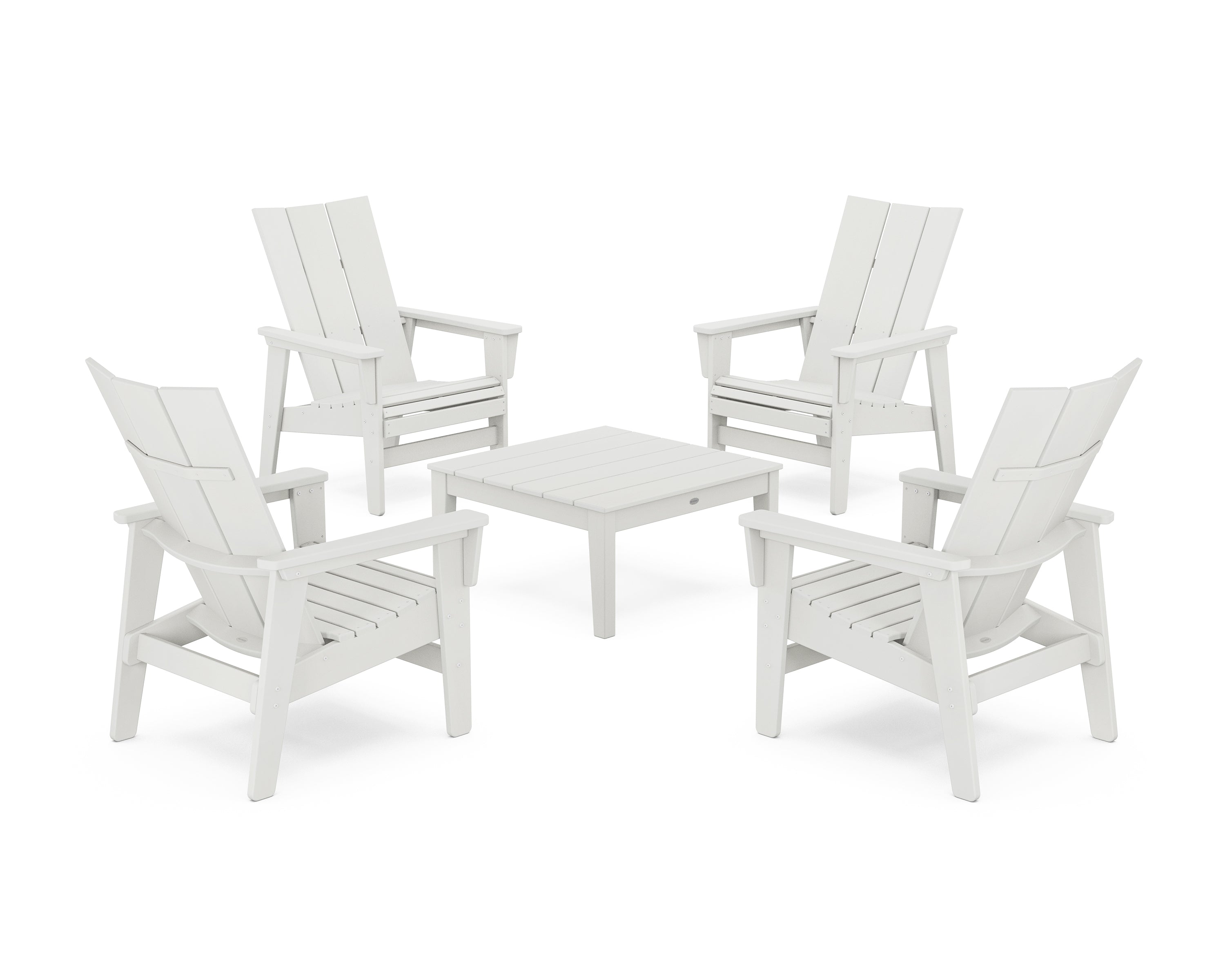 POLYWOOD 5-Piece Modern Grand Upright Adirondack Chair Conversation Group in Vintage White