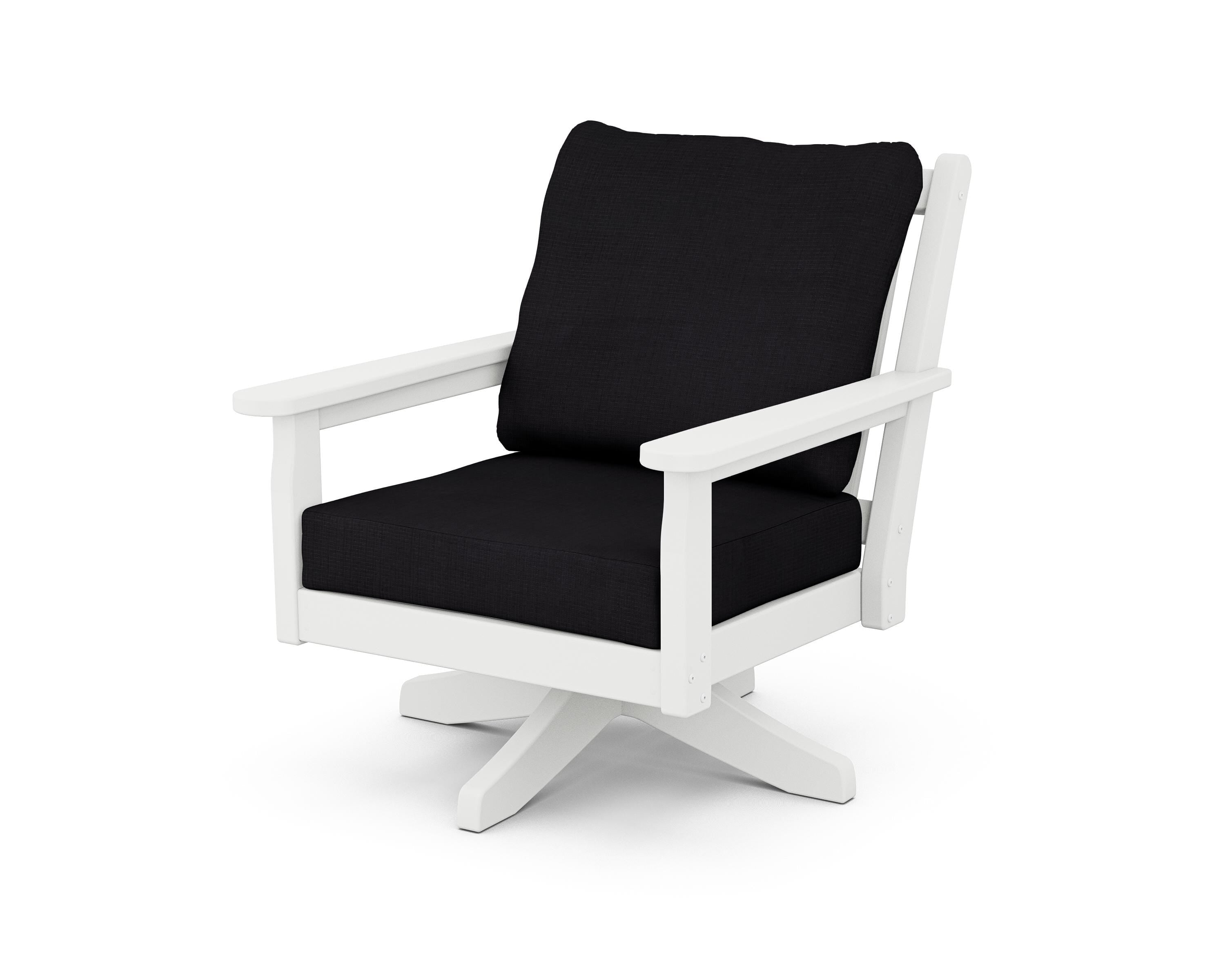 POLYWOOD Chippendale Deep Seating Swivel Chair in White / Midnight Linen