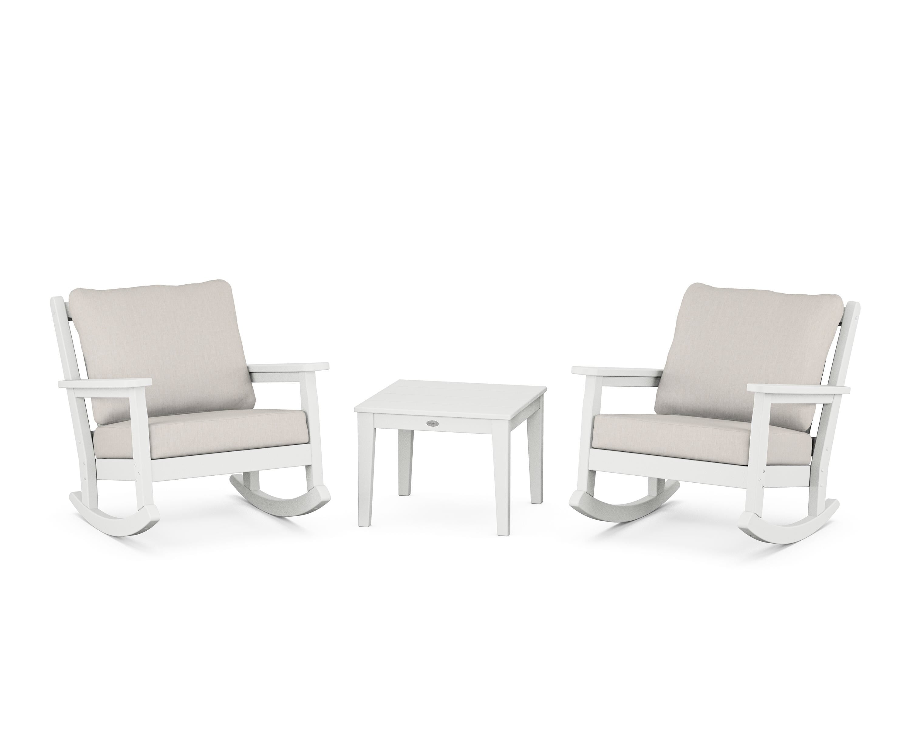 POLYWOOD Chippendale 3-Piece Deep Seating Rocker Set in White / Cast Ash