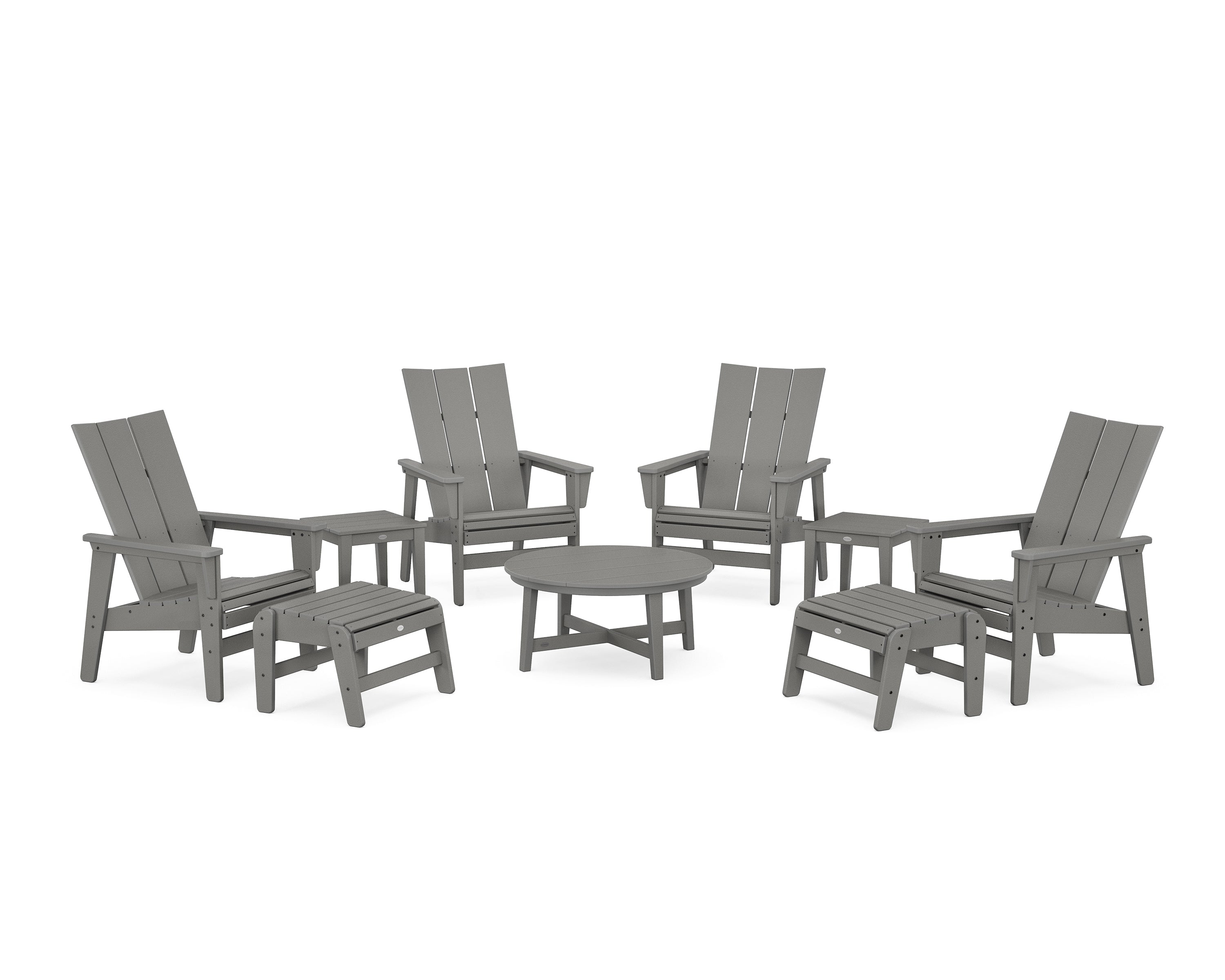 POLYWOOD® Modern Grand Upright Adirondack 9-Piece Conversation Set in Slate Grey