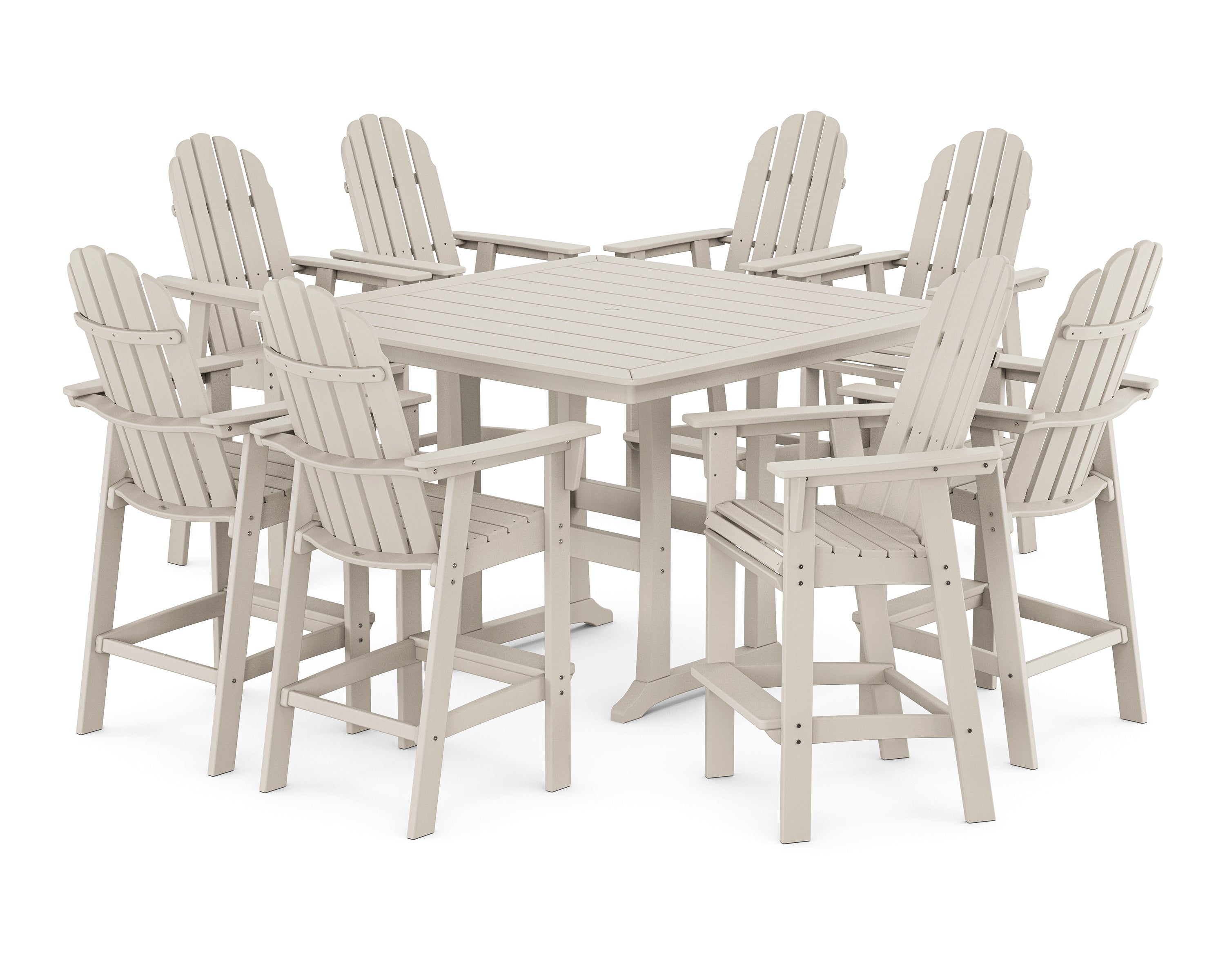 POLYWOOD® Vineyard Curveback Adirondack 9-Piece Trestle Bar Set in Sand
