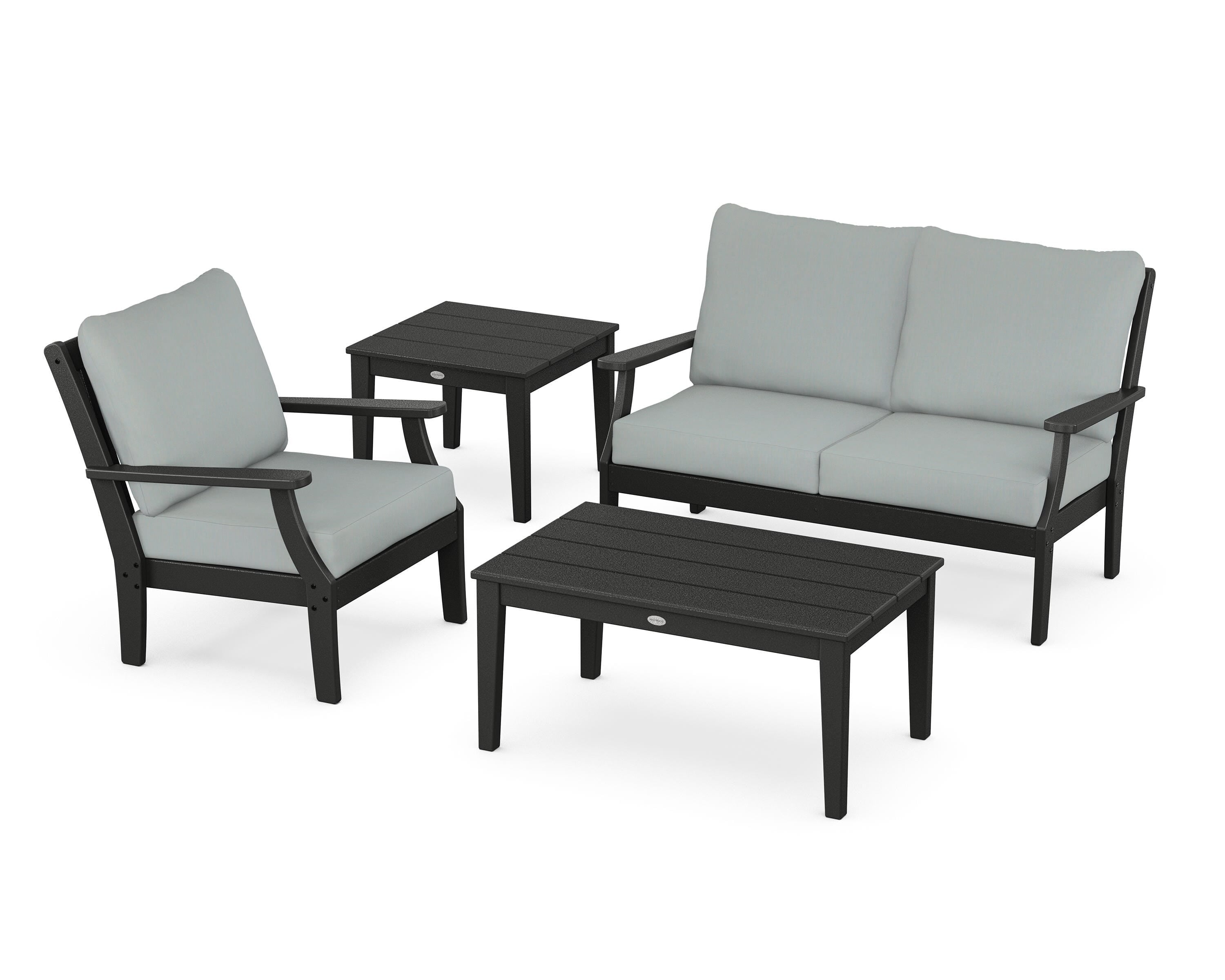 POLYWOOD Braxton 4-Piece Deep Seating Set in Black / Spa