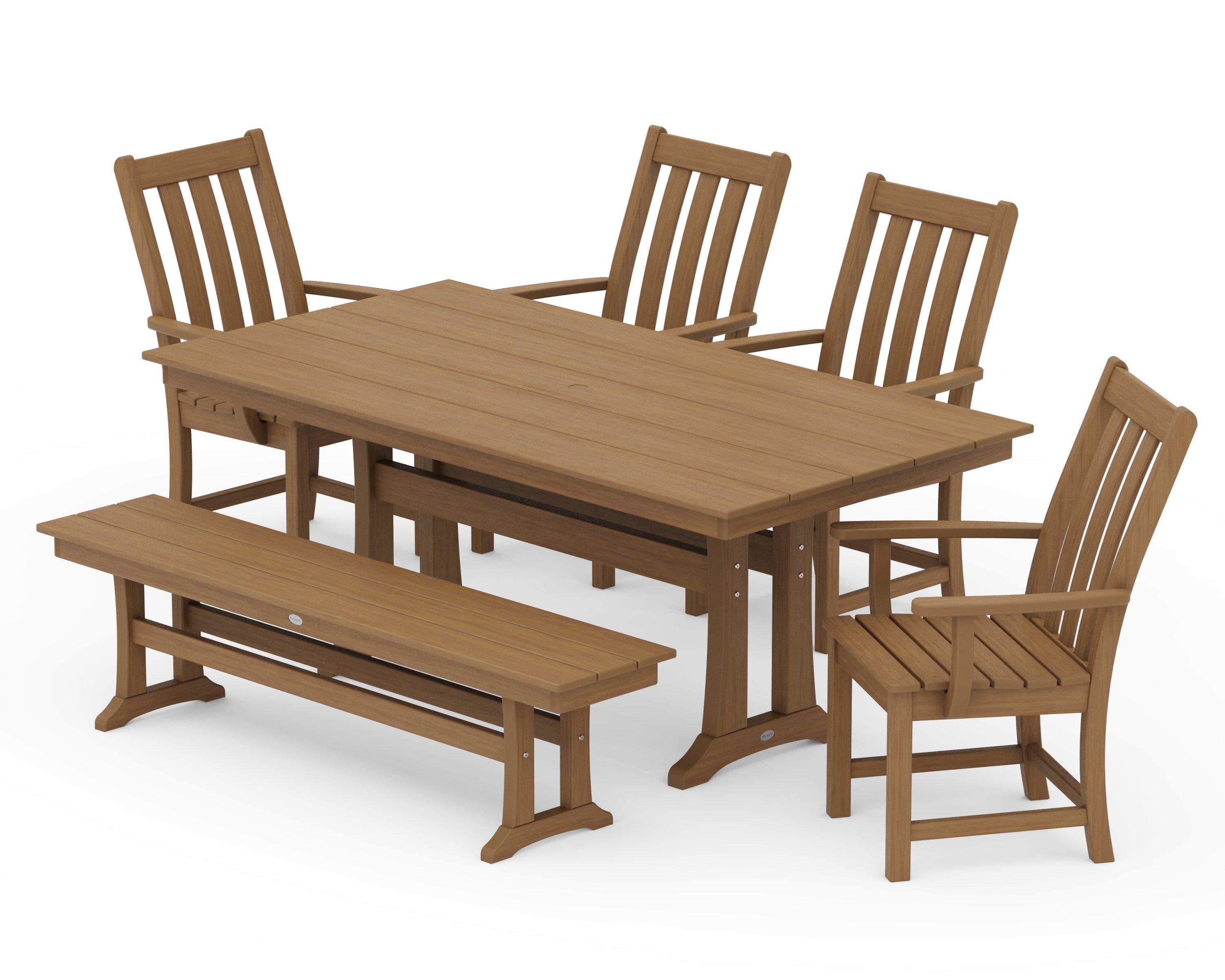 POLYWOOD Vineyard 6-Piece Arm Chair Farmhouse Dining Set with Trestle Legs and Bench in Natural