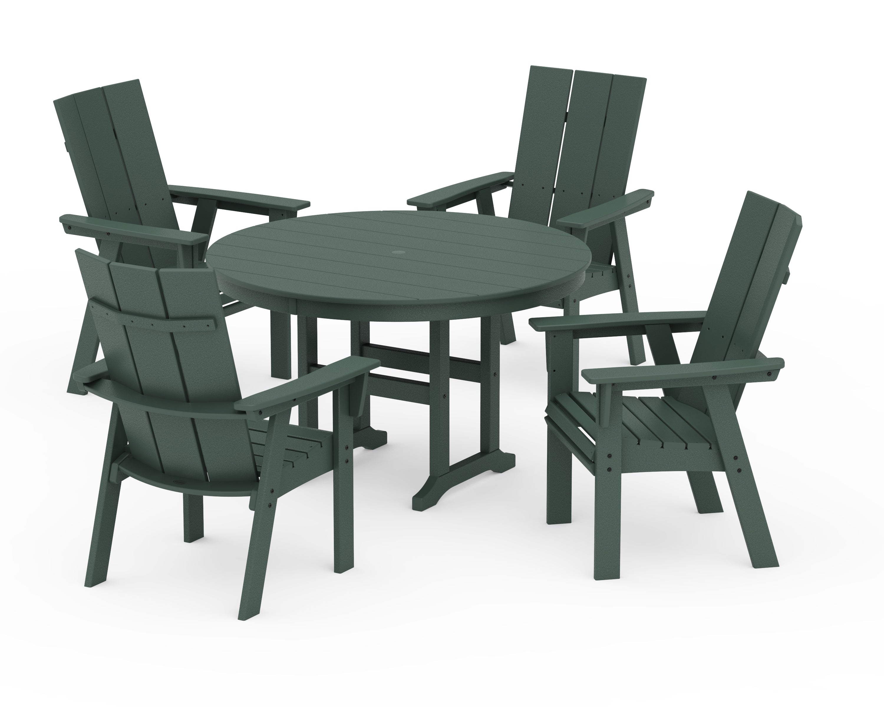 POLYWOOD Modern Curveback Adirondack 5-Piece Round Farmhouse Dining Set in Green
