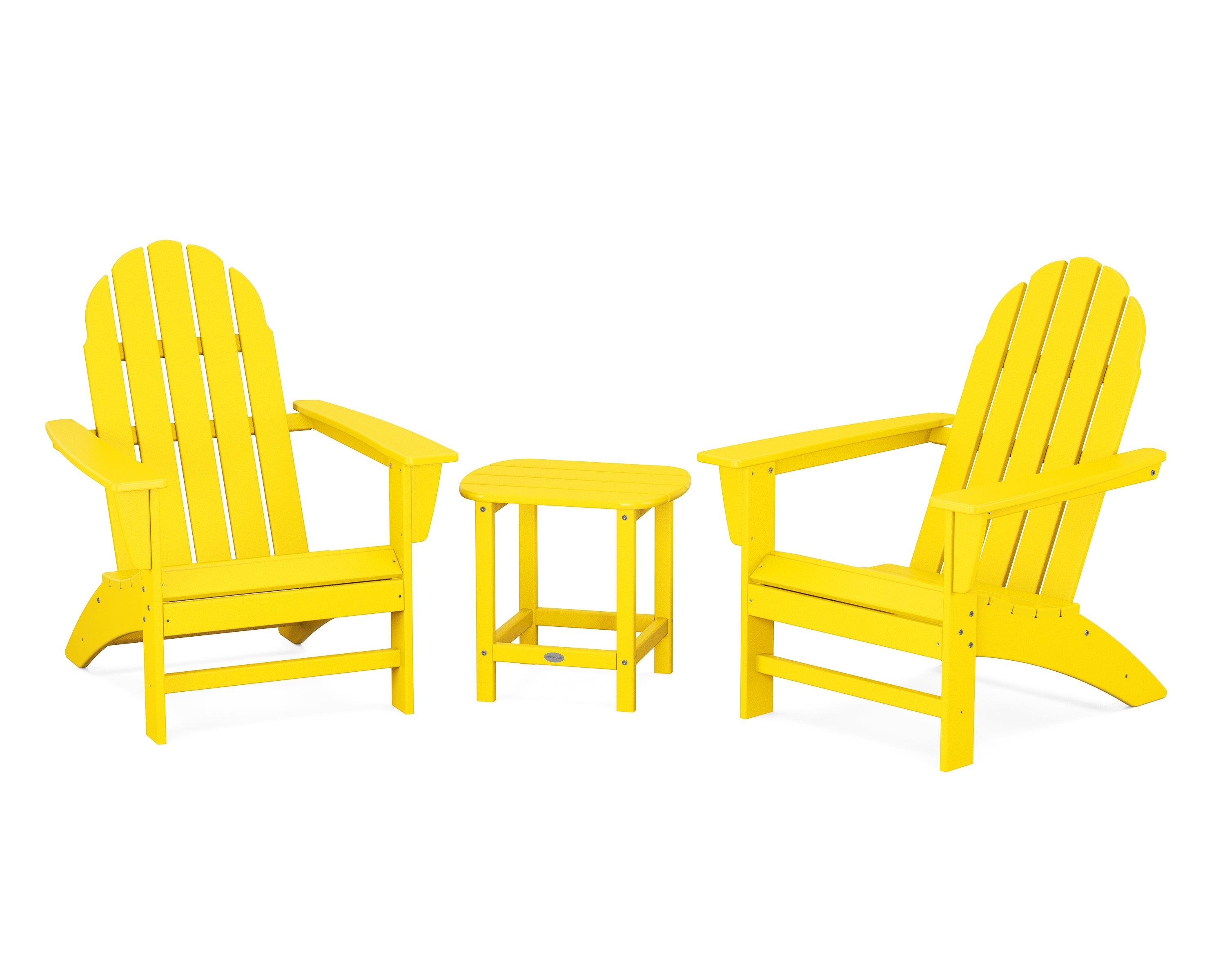 POLYWOOD Vineyard 3-Piece Adirondack Set with South Beach 18" Side Table in Lemon