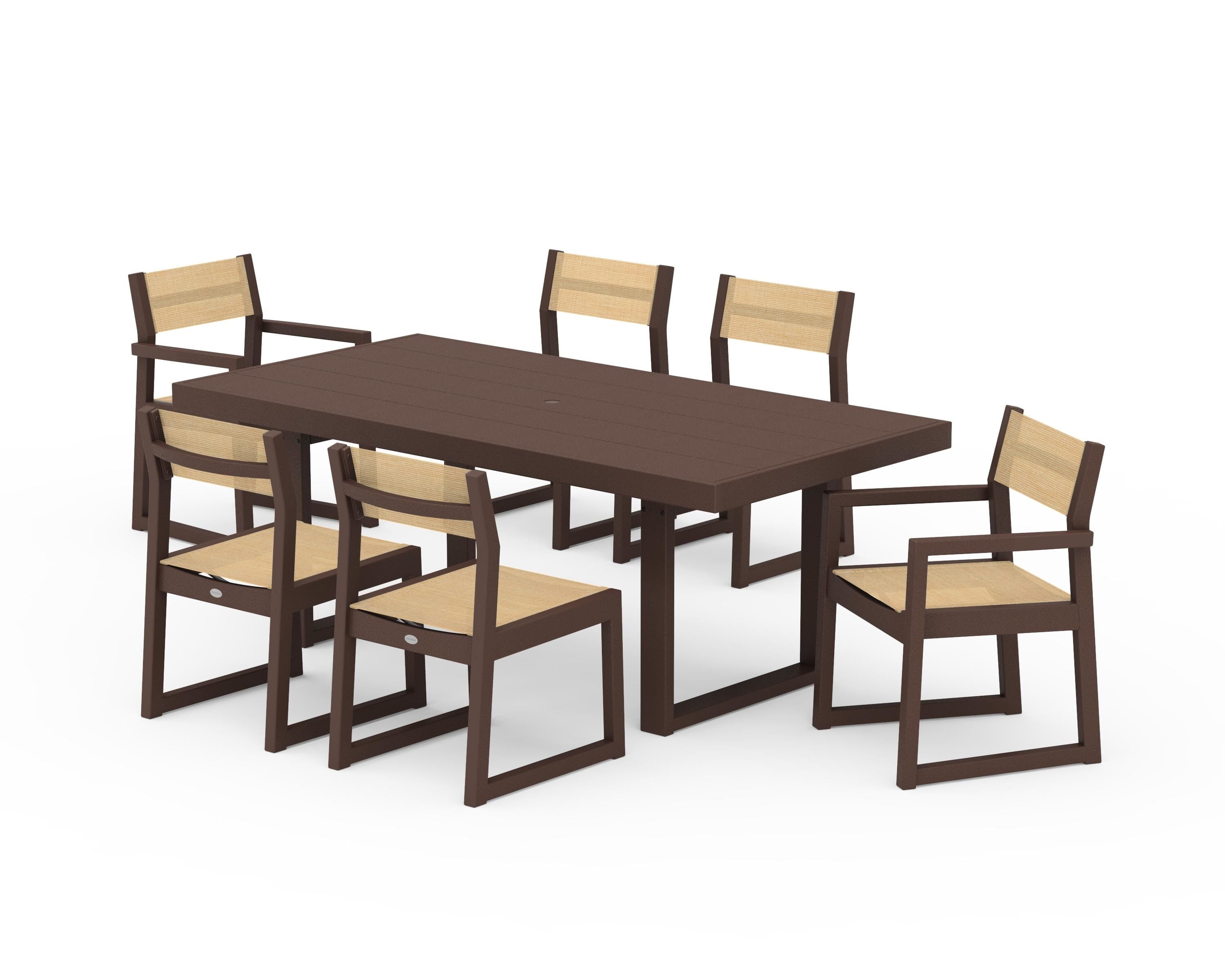 POLYWOOD EDGE Sling 7-Piece Dining Set in Mahogany / Dupioni Apricot Sling