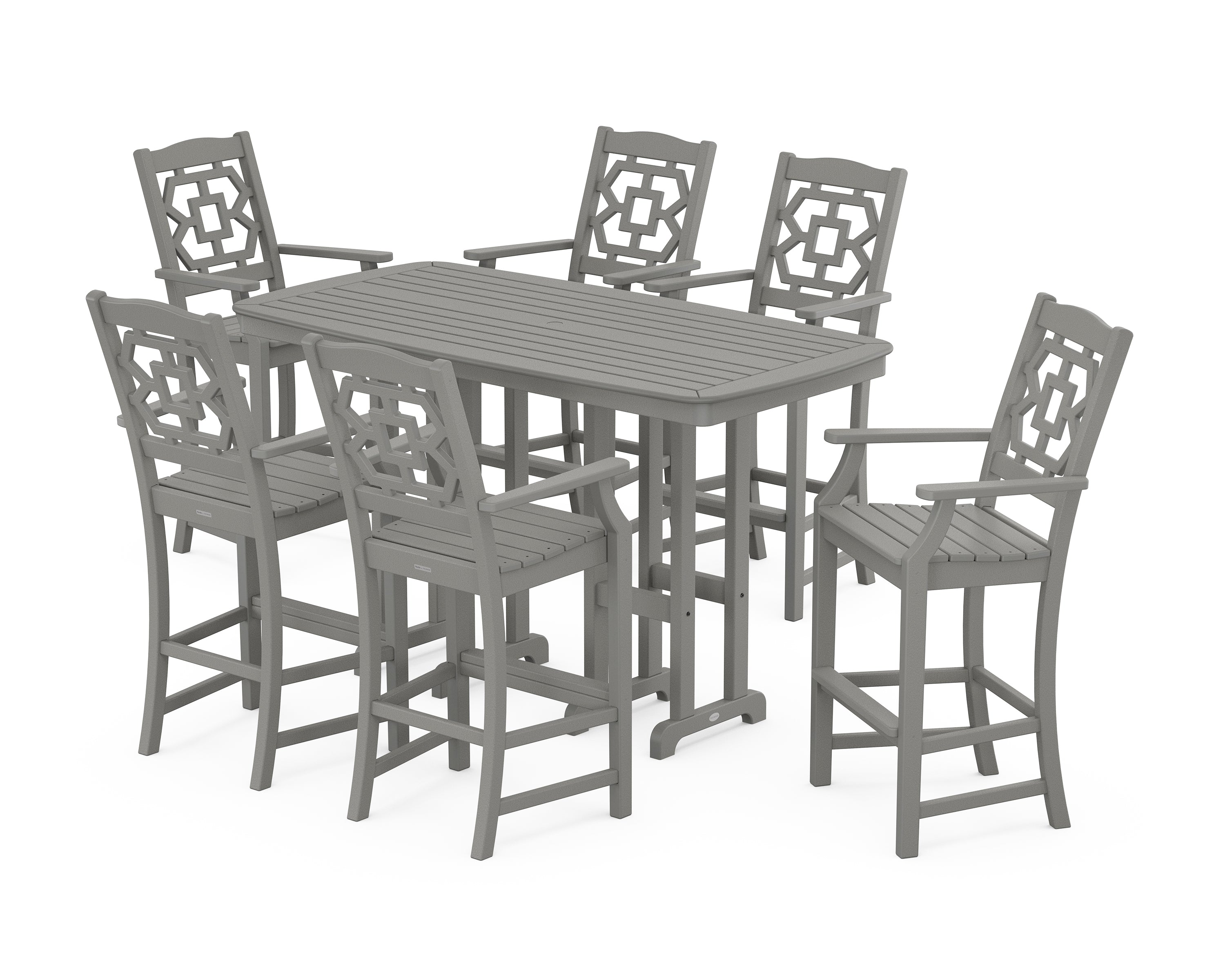 Martha Stewart by POLYWOOD Chinoiserie Arm Chair 7-Piece Bar Set in Slate Grey