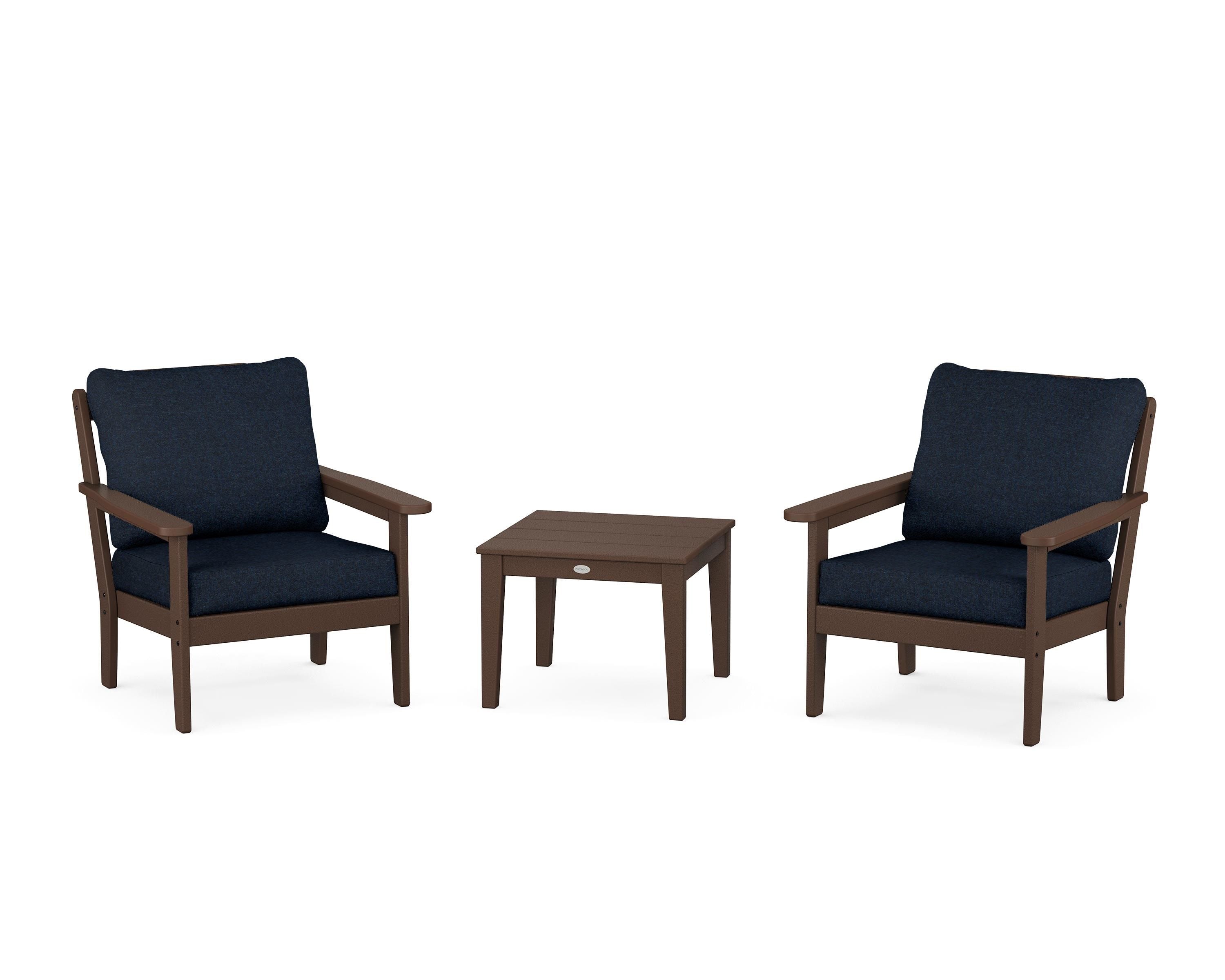 Country Living Cottage 3-Piece Deep Seating Set in Mahogany / Marine Indigo