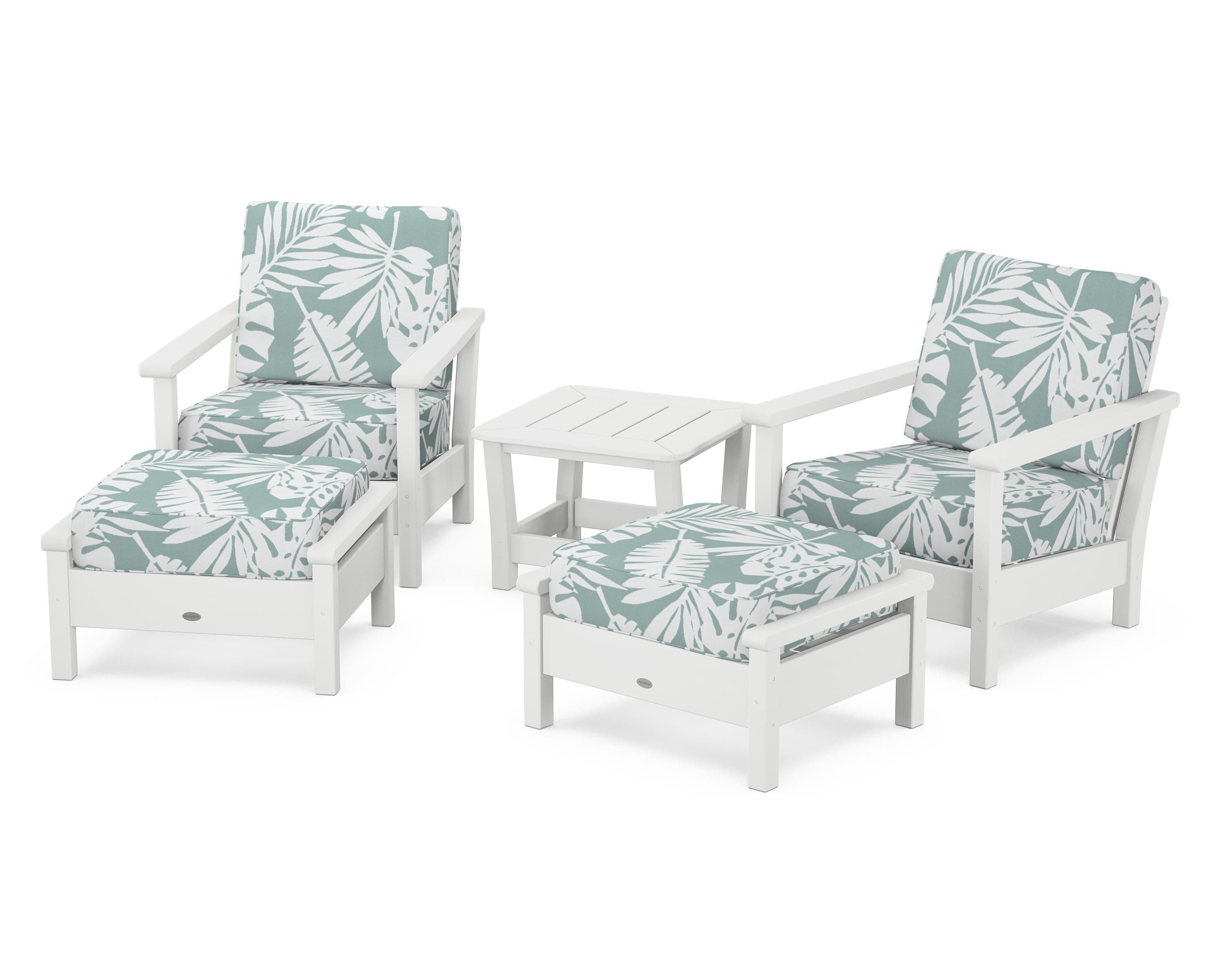 POLYWOOD Harbour 5-Piece Deep Seating Chair Set in White / Leaf Glacier Spa