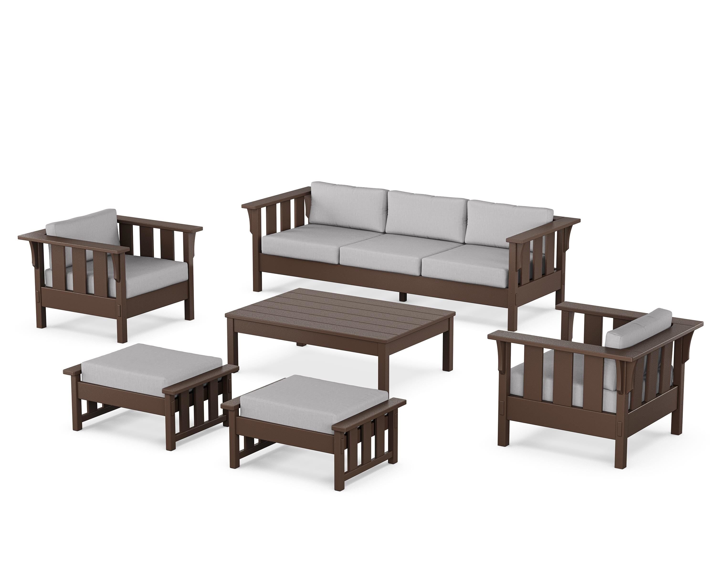 Martha Stewart by POLYWOOD Acadia 6-Piece Lounge Sofa Set in Mahogany / Granite