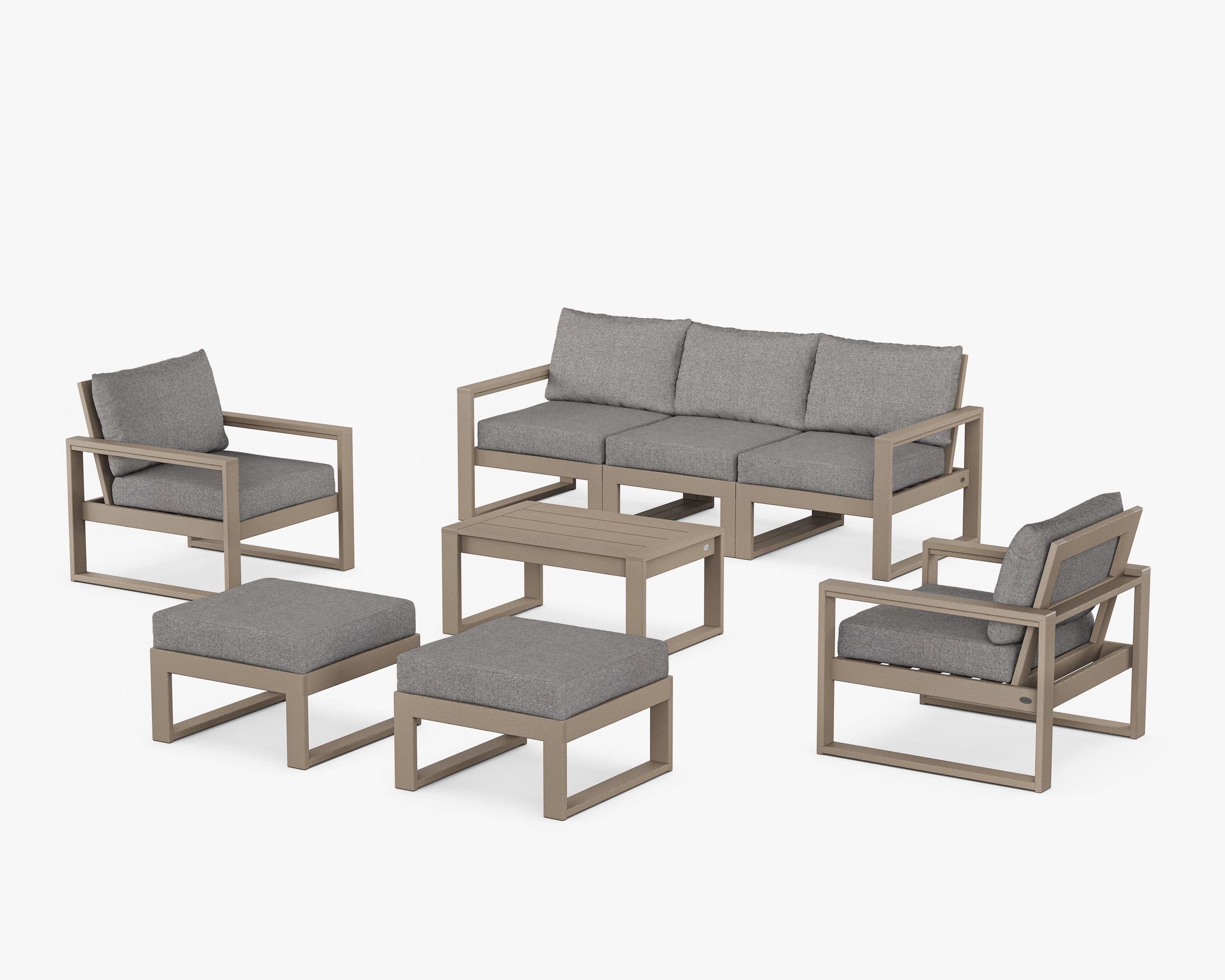 POLYWOOD EDGE Sectional 8-Piece Lounge Sofa Set in Vintage Sahara / Grey Mist