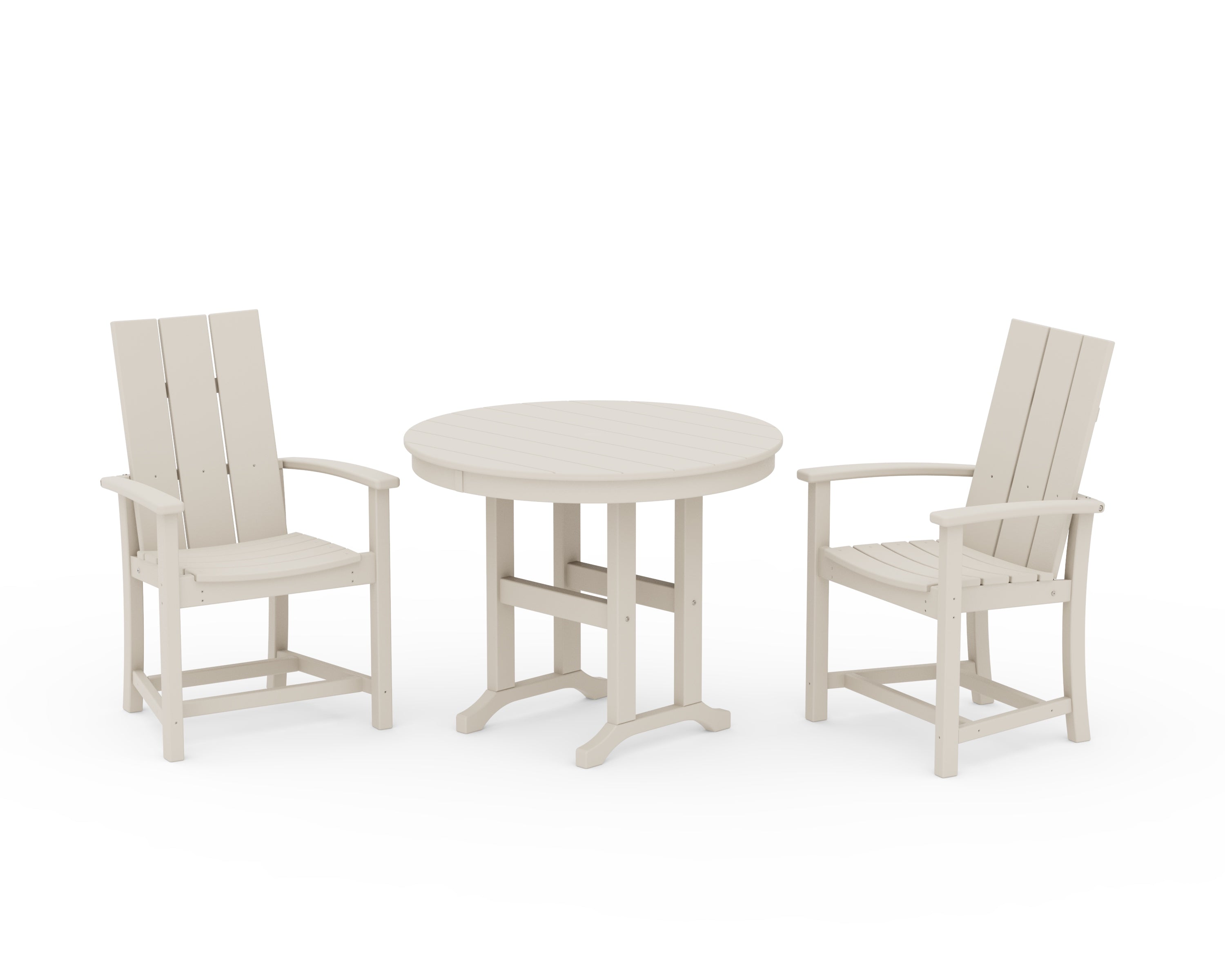 POLYWOOD Modern Adirondack 3-Piece Round Farmhouse Dining Set in Sand