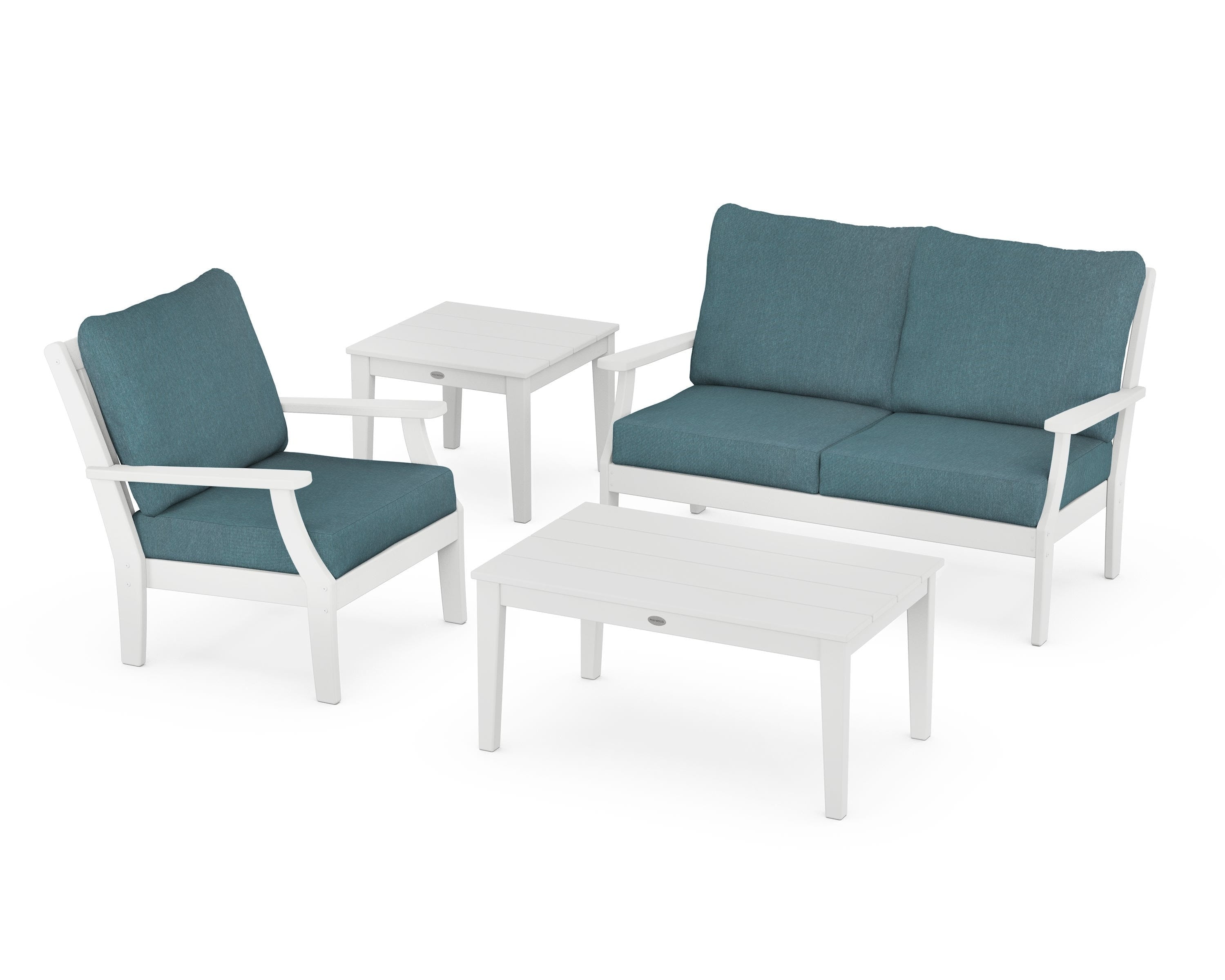 POLYWOOD Braxton 4-Piece Deep Seating Set in White / Ocean Teal