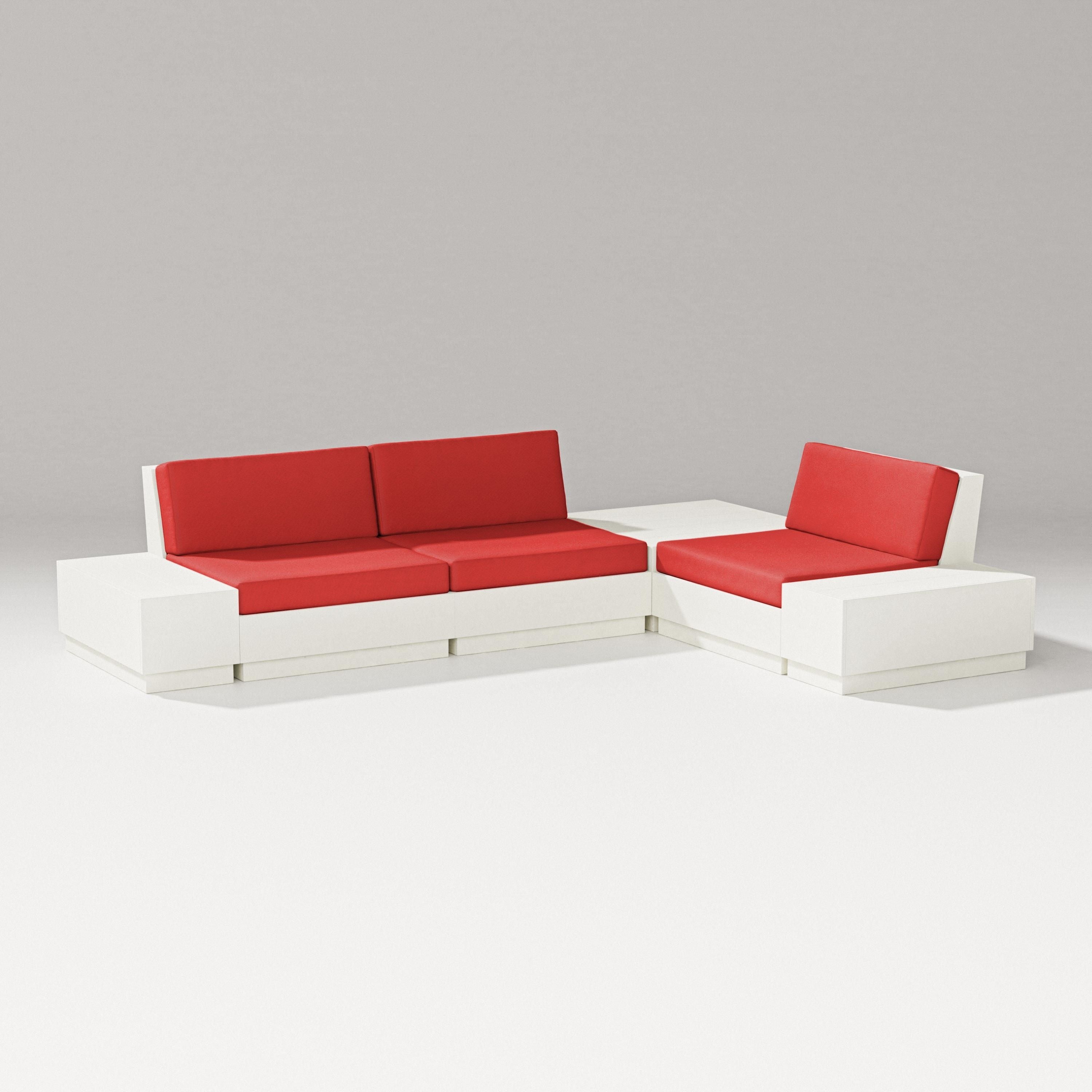 PW Designer Series Elevate 6-Piece Corner Sectional in Vintage White / Crimson Linen